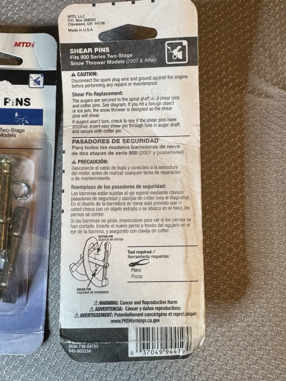 Genuine Parts 738-04124 Snow Thrower Shear Pins 2 Pack Of 4