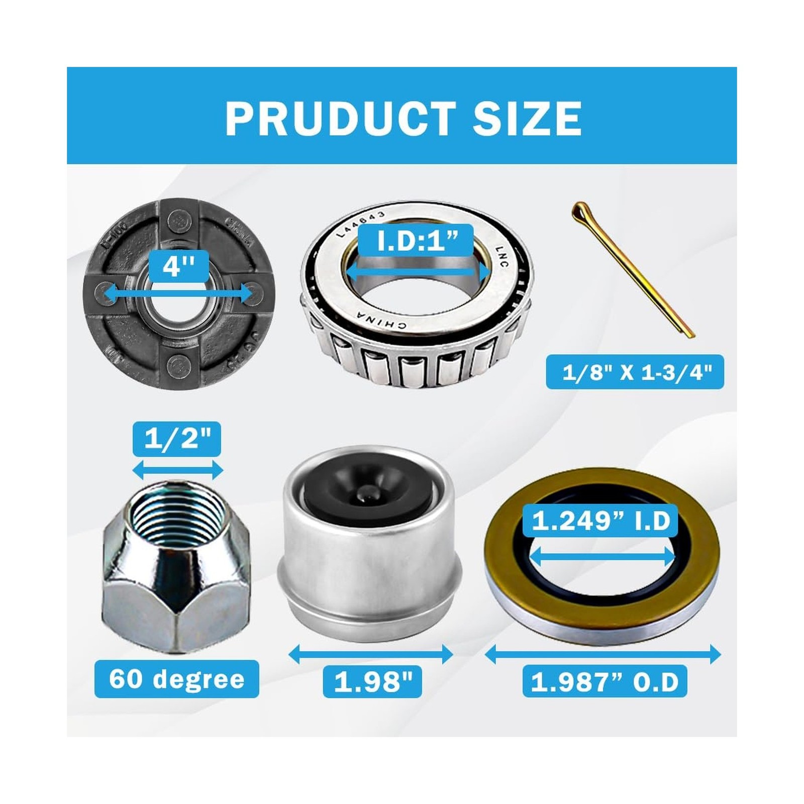 Trailer Idler Hub Kit 2000 lbs with 4 on 4″ Trailer Hub & Round BT8 Spindle,1…