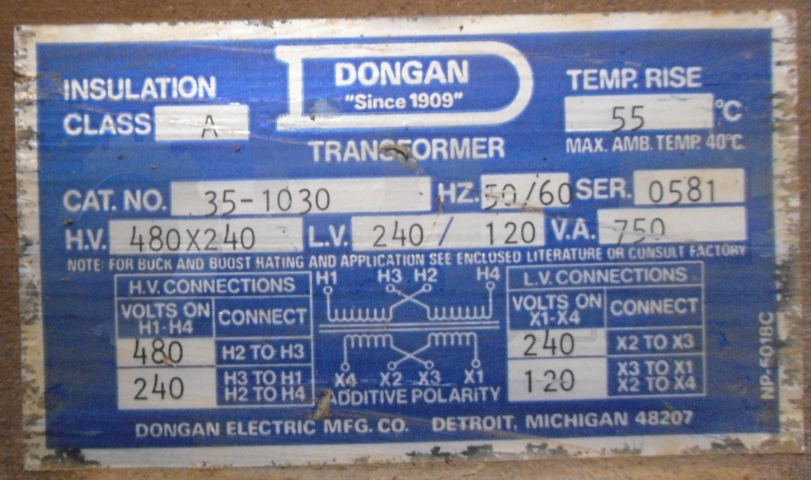 DONGAN 35-1030 TRANSFORMER 50/60HZ 240-480V