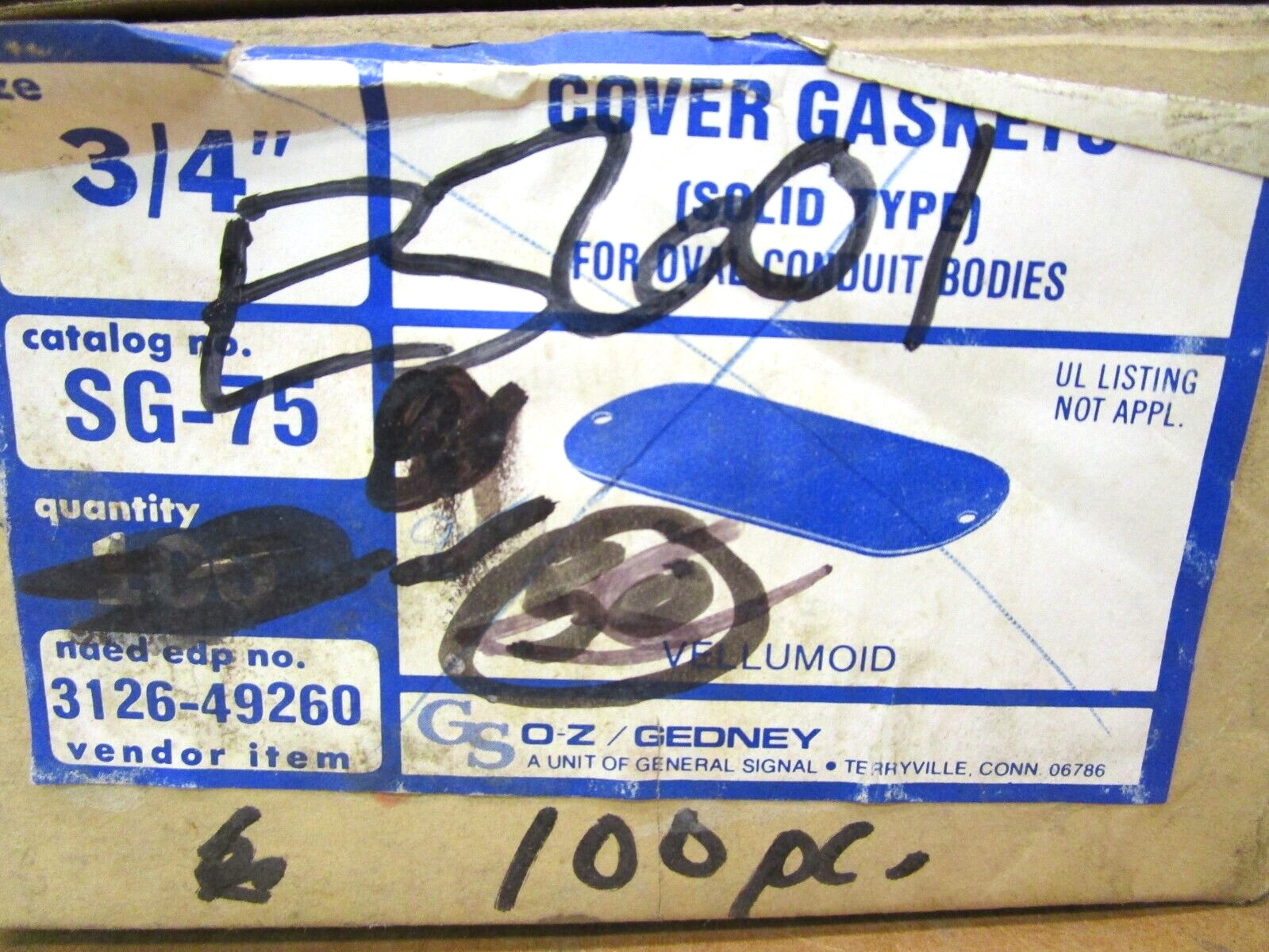 General Signal O-Z Gedney SG-75 3/4″ Cover Gaskets Box of 100 Pieces 51241LR