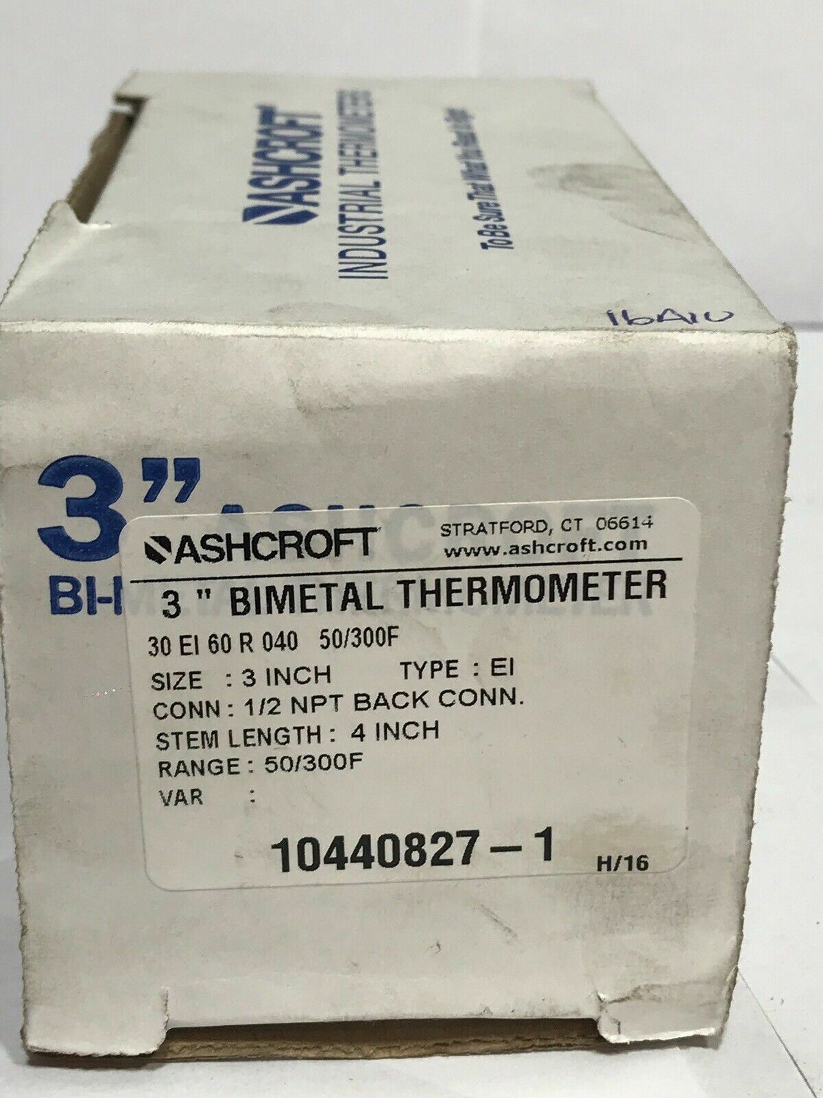 Ashcroft 30EI60R-040-50-300 10255258-11 3” Bimetal Thermometer 50-300 F 4” Stem