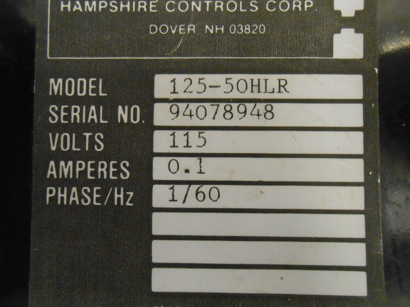 HAMPSHIRE CONTROLS CORP.MODEL 125, 125-50HLR TEMPERATURE ALARM
