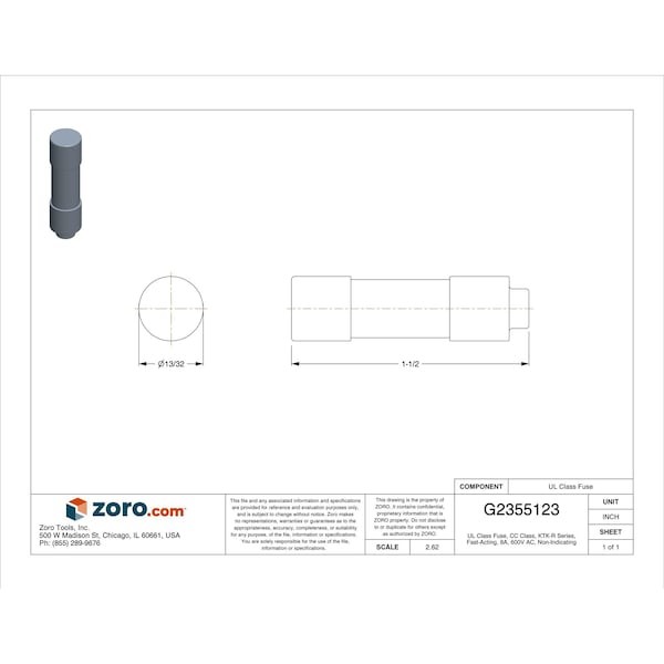 Eaton Bussmann Ktk-R-8 Cc Class, Fast-Acting, 8A, 600V Ac, Non-Indicating