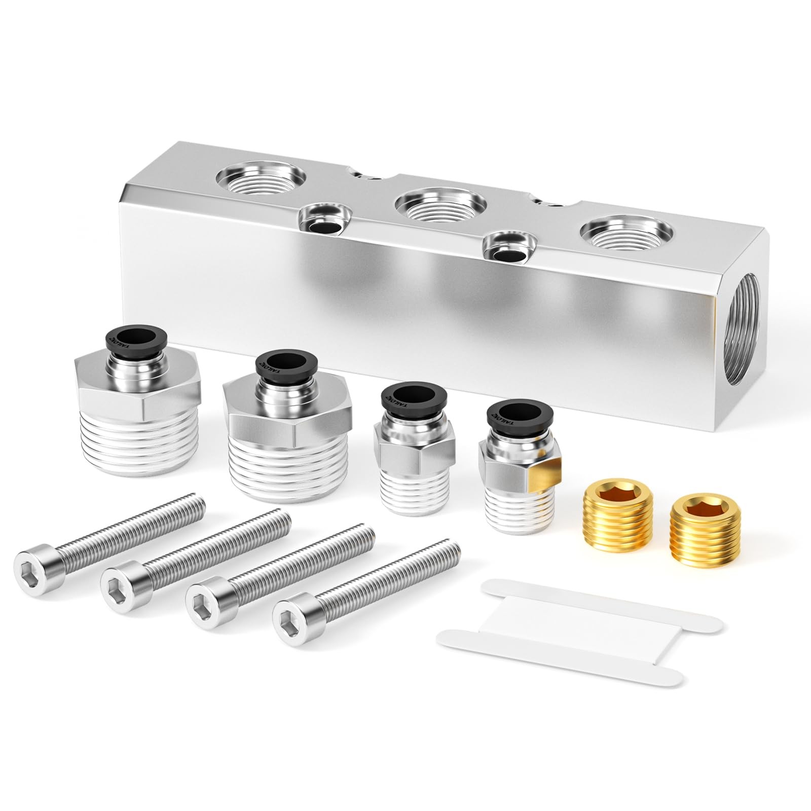 Silver 1/2 Inch 1/4 Inch NPT Output 5 Way Aluminum Pneumatic Manifold Block