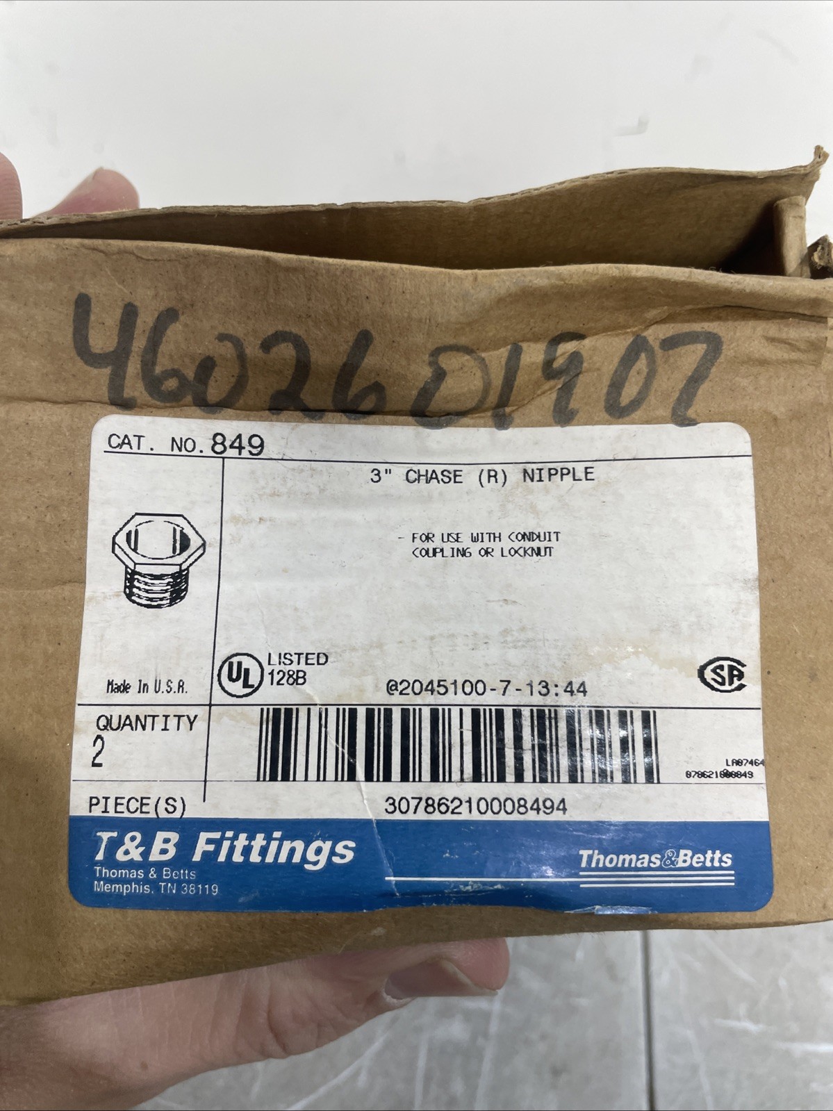 New Thomas And Betts 849 (Pack of 2) 3″ Chase (R) Nipple