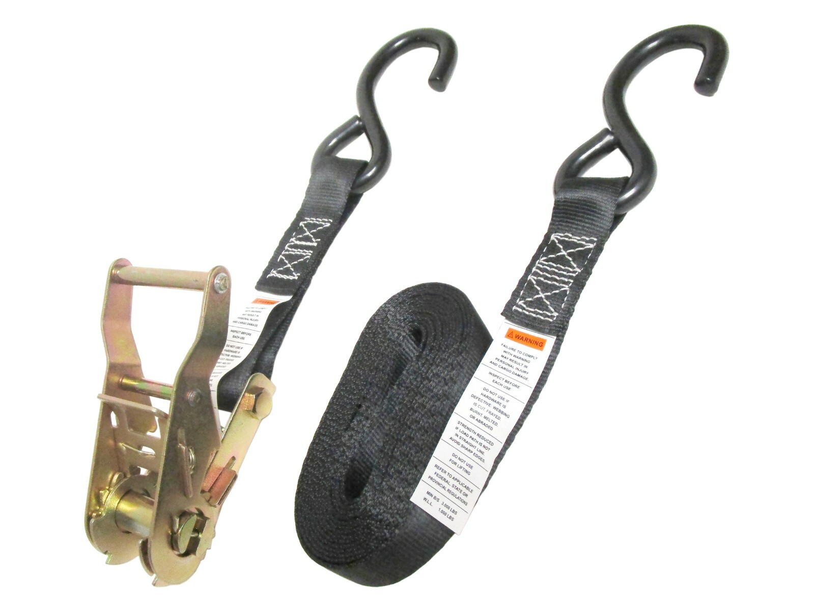 1″ x 12′ Short Tail Ratchet Tie Down Strap with S Hook Heavy Duty – Pack of Four