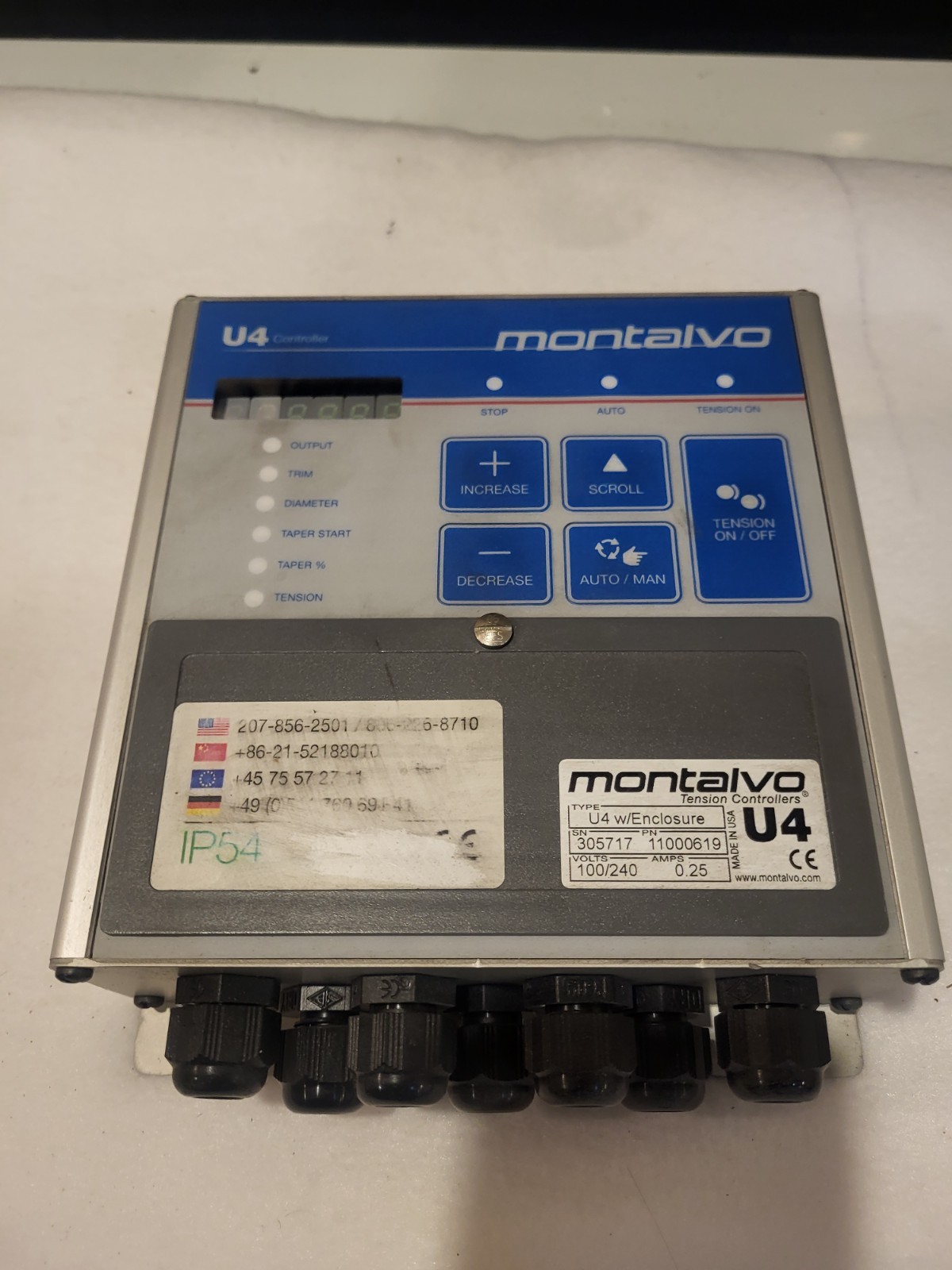 Montalvo U4 Tension Controller with Enclosure, MPN 11000619