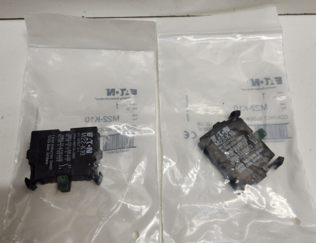 LOT OF 2 NEW IN BAG! EATON 6A 500V 1NO CONTACT BLOCKS M22-K10