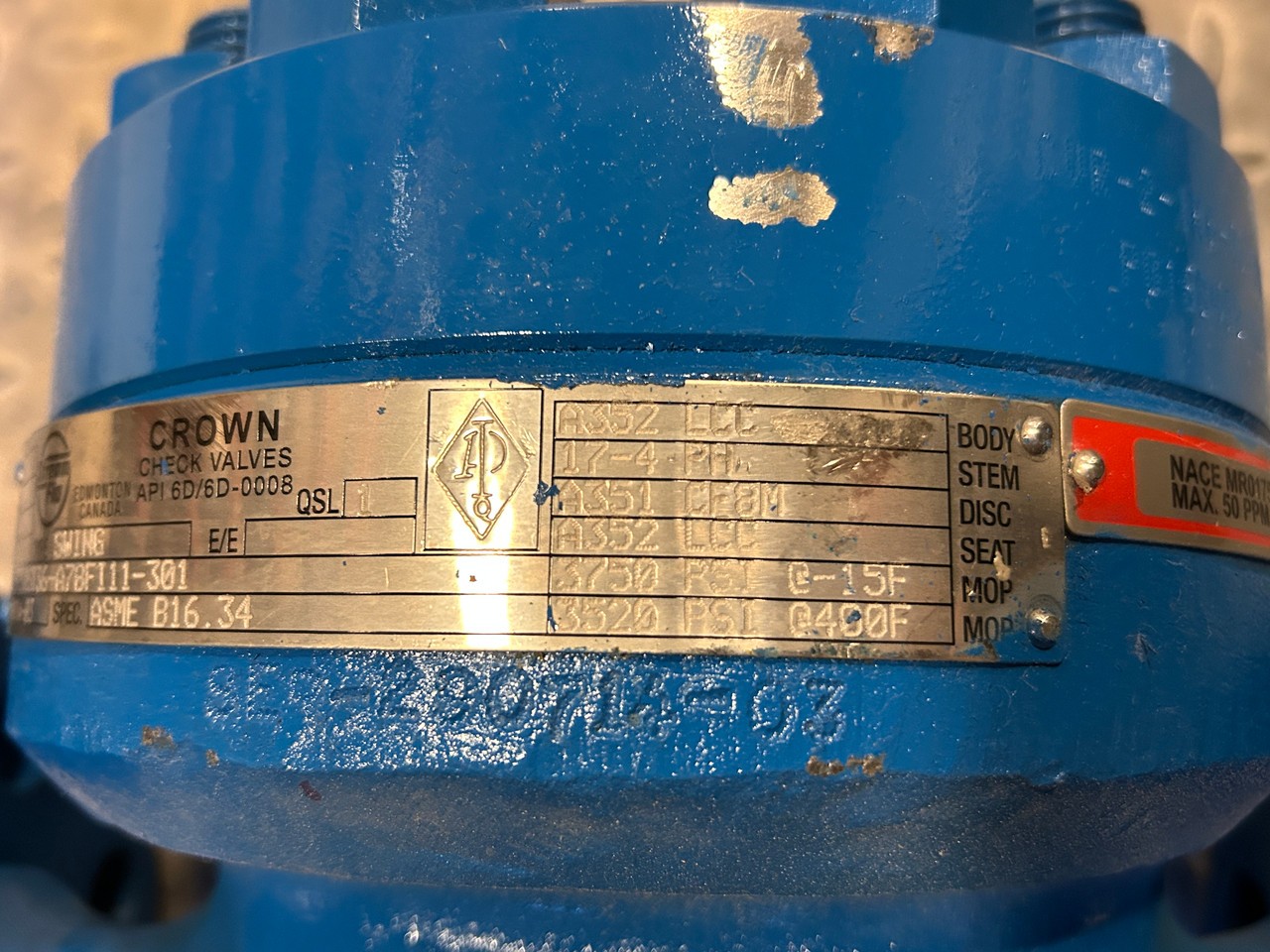 STREAM-FLO CROWN SWING CHECK VALVE 2″ CLASS 1500 RTJ 3750 PSIG WP A352