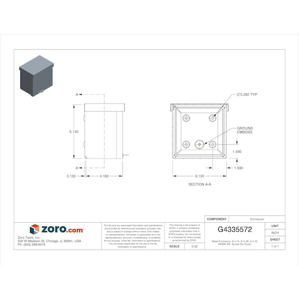 Wiegmann Rsc060604gnk Padlockable Hasp Electrical Enclosures, 6 In H, 4 In D, 6