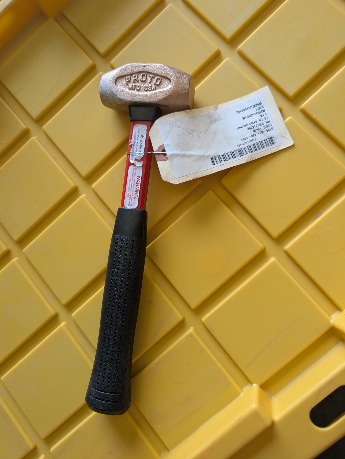 Proto J1430G 1.5 Lb Solid Brass Hammer-Fiberglass Handle-Non Sparking/Marring