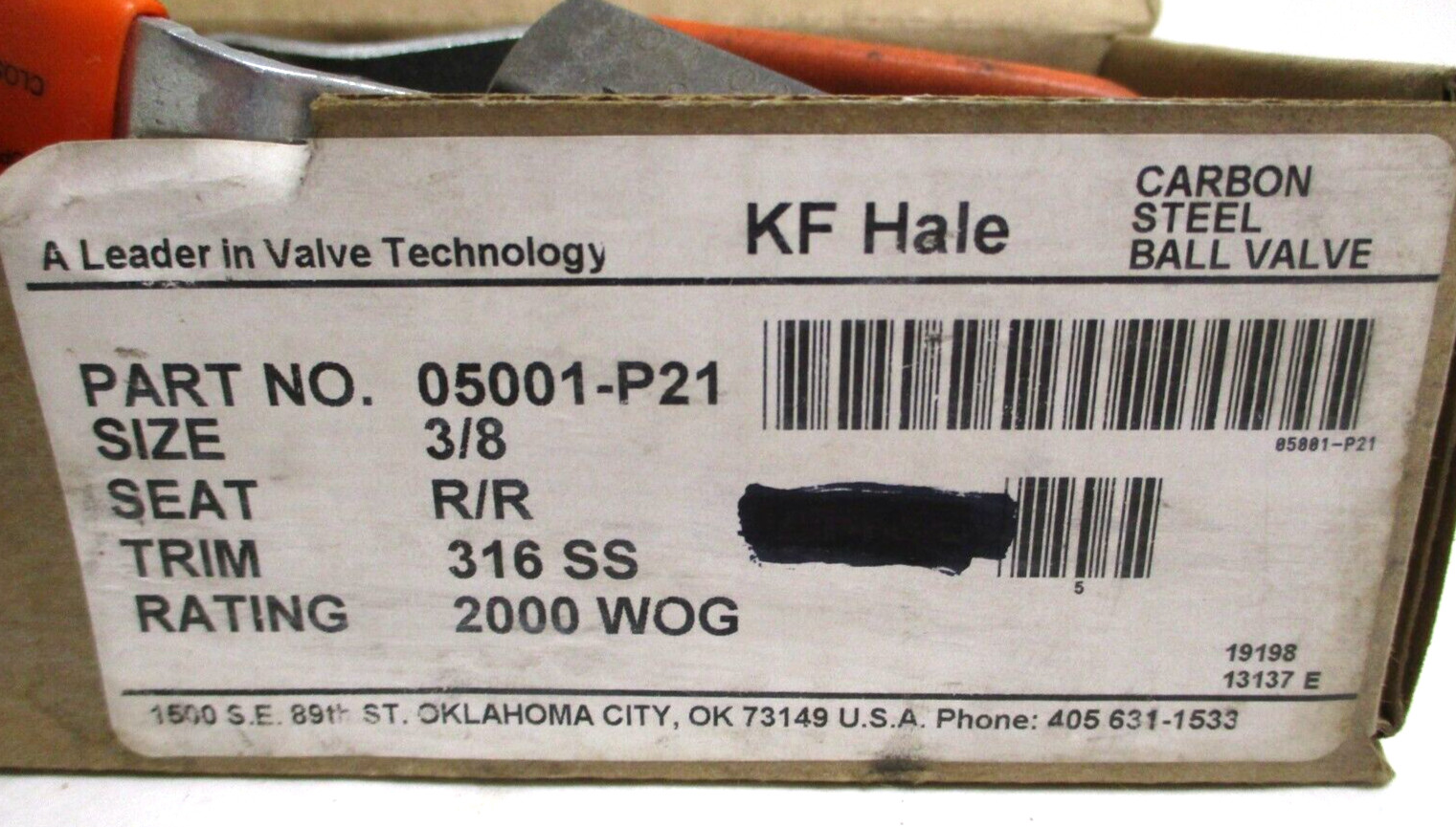 KF HALE , 05001-P21 , 3/8″ FNPT CS X SST BALL VALVE , LEVER, LOT OF 6 , SURPLUS