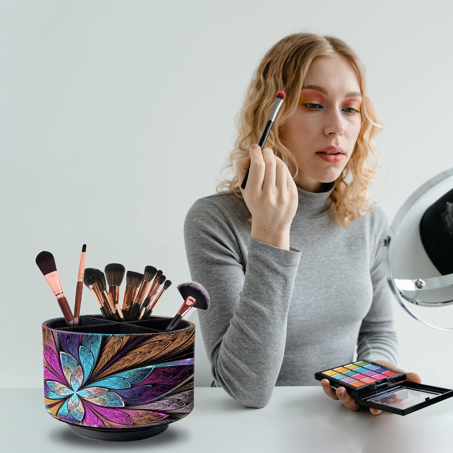Remote Control Holder Round Leather Art Supply Organizer, PU Multicolor