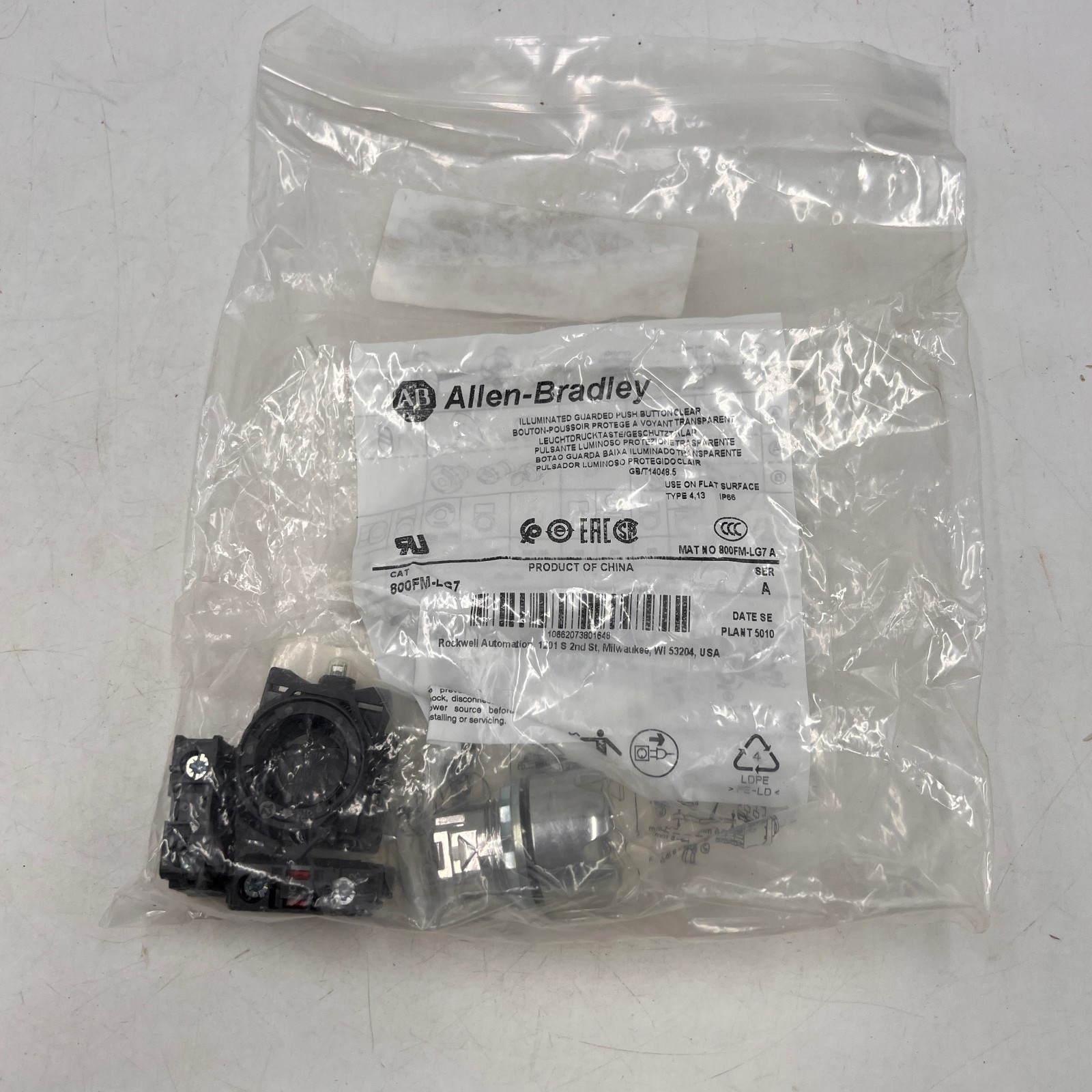 LOT 15 Allen-Bradley 800FM-LG7 Clear Illuminated Metal Guard Pushbutton Operator