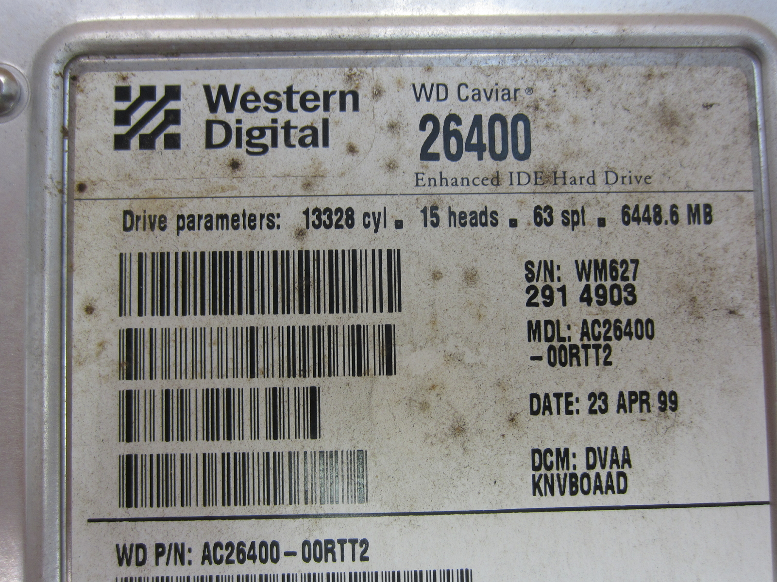 Western Digital AC26400-00RTT2 IDE Hard Drive Model 26400
