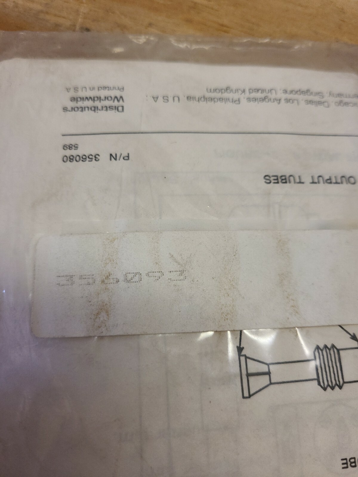 NEW VideoJET SP 356093 Excel Series Ink Cylinder Output Tube Assembly..NOS..