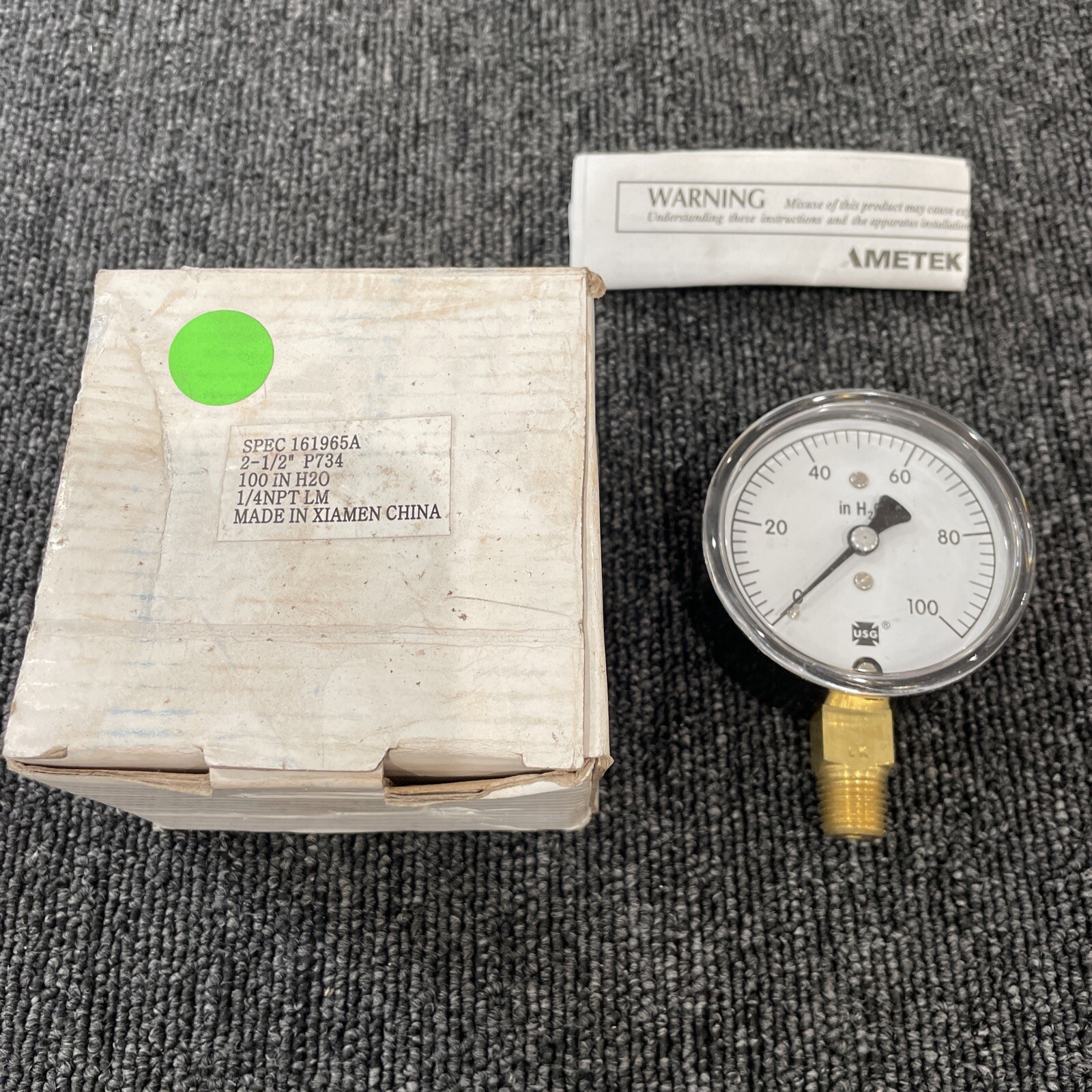 US Guages 161965A 2-1/2″ P734 100 In H2O 1/4 NPT LM ***FREE SHIPPING***