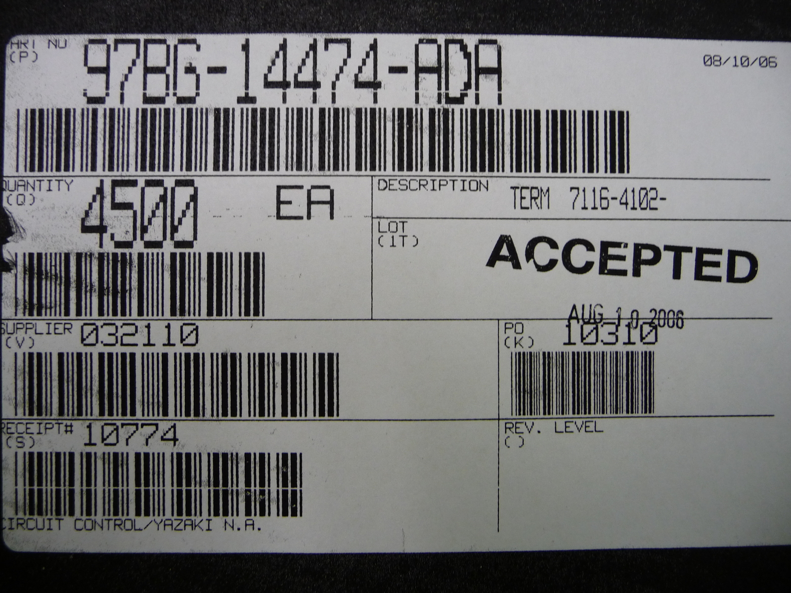 Yazaki 97BG-14474-ADA Qty of 195 per Lot TERMINAL