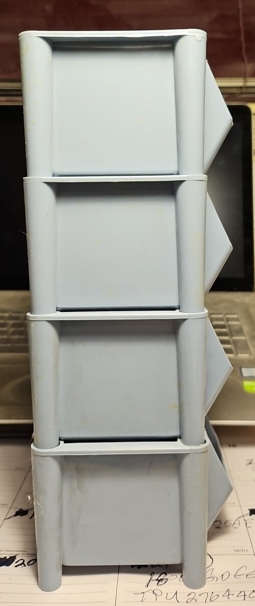 STACKABLE ORGANIZER GREY STORAGE BINS LOT OF 4