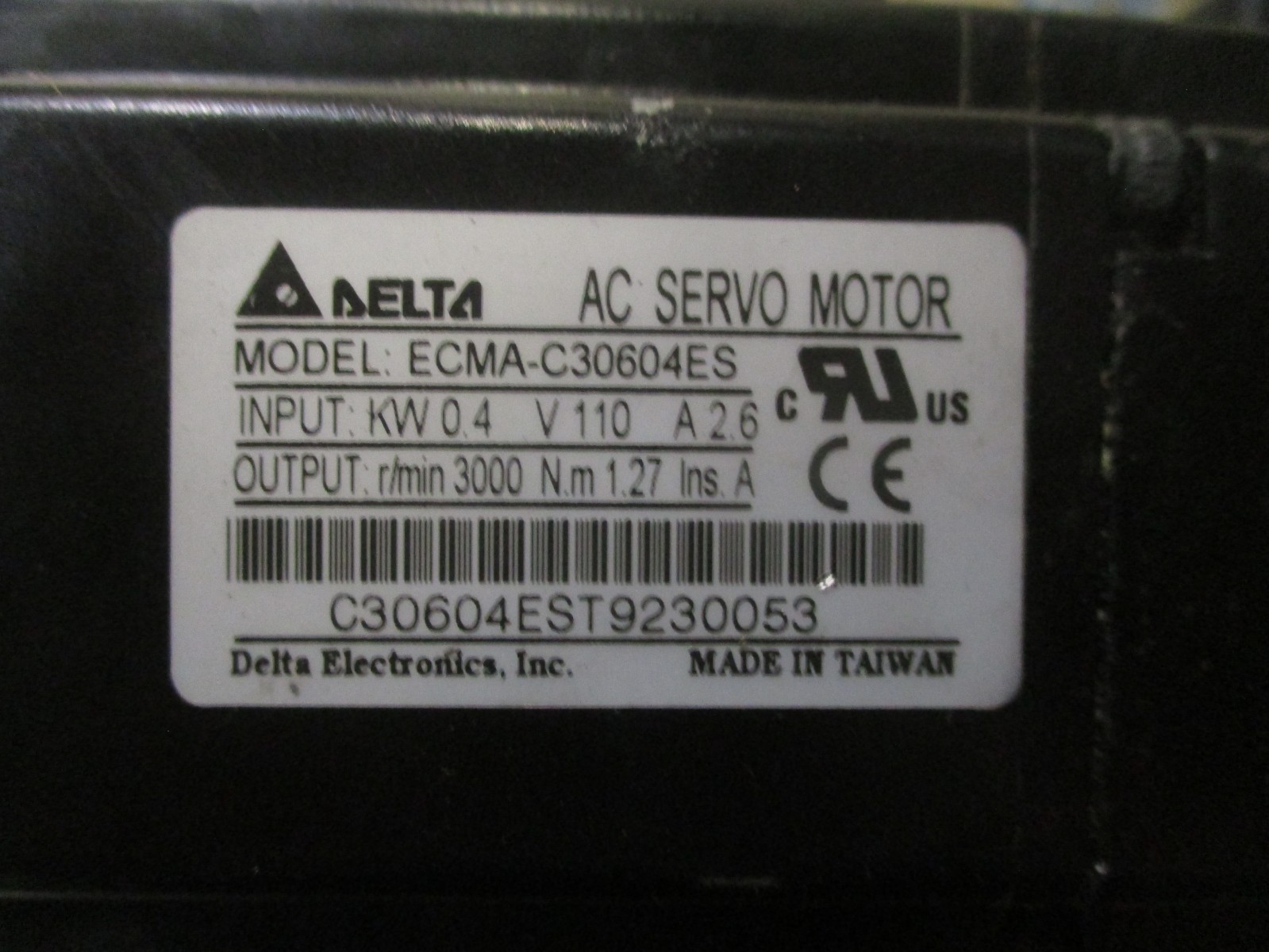 Delta ECMA-C30604ES AC Servo Motor 0.4kW 110VAC 2.6A 3000rpm 1.27N.m *Tested*