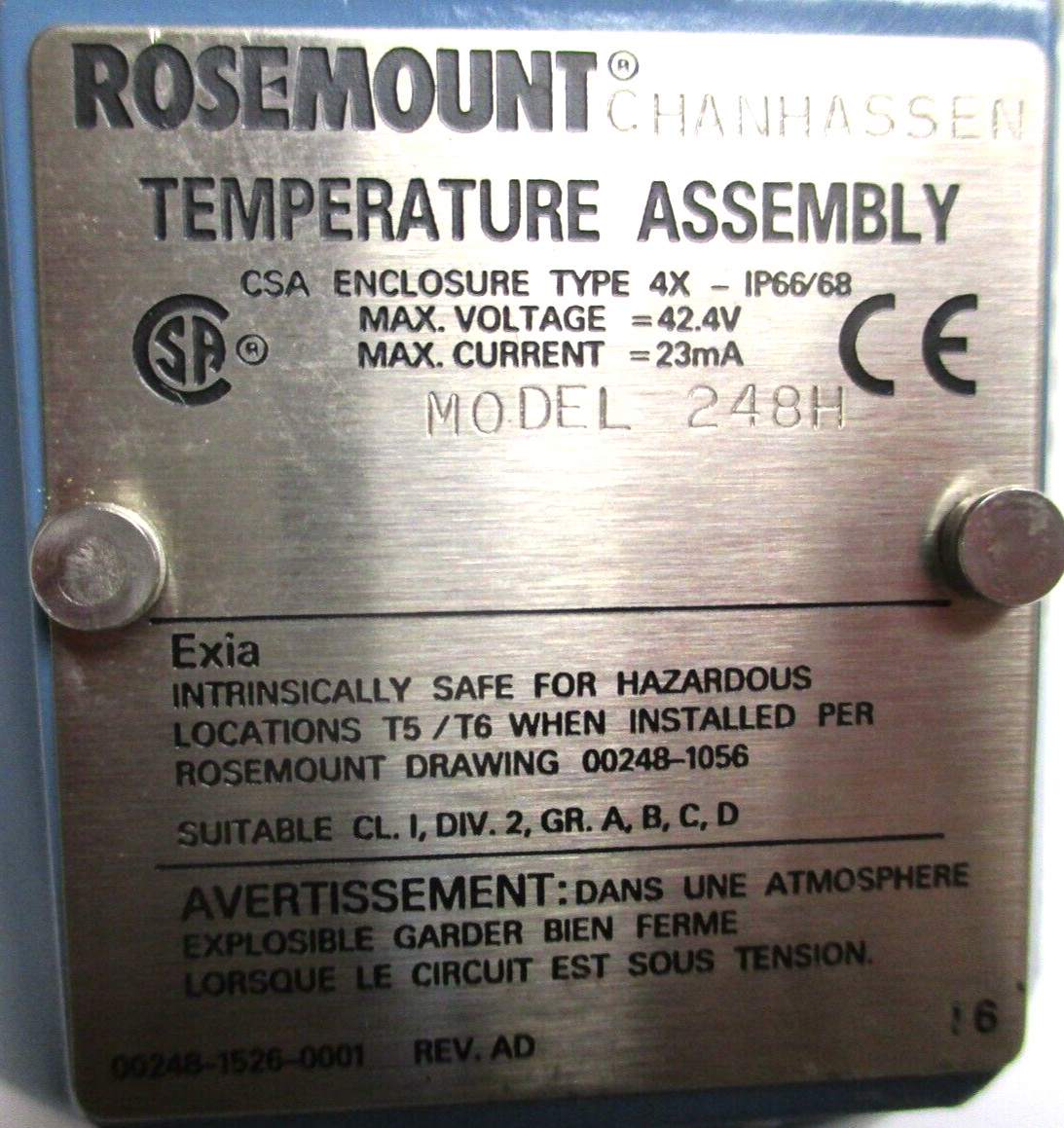 ROSEMOUNT , 248HAI6A1NS , TEMPERATURE TRANSMITTER , 20-70 DEG-C , SURPLUS