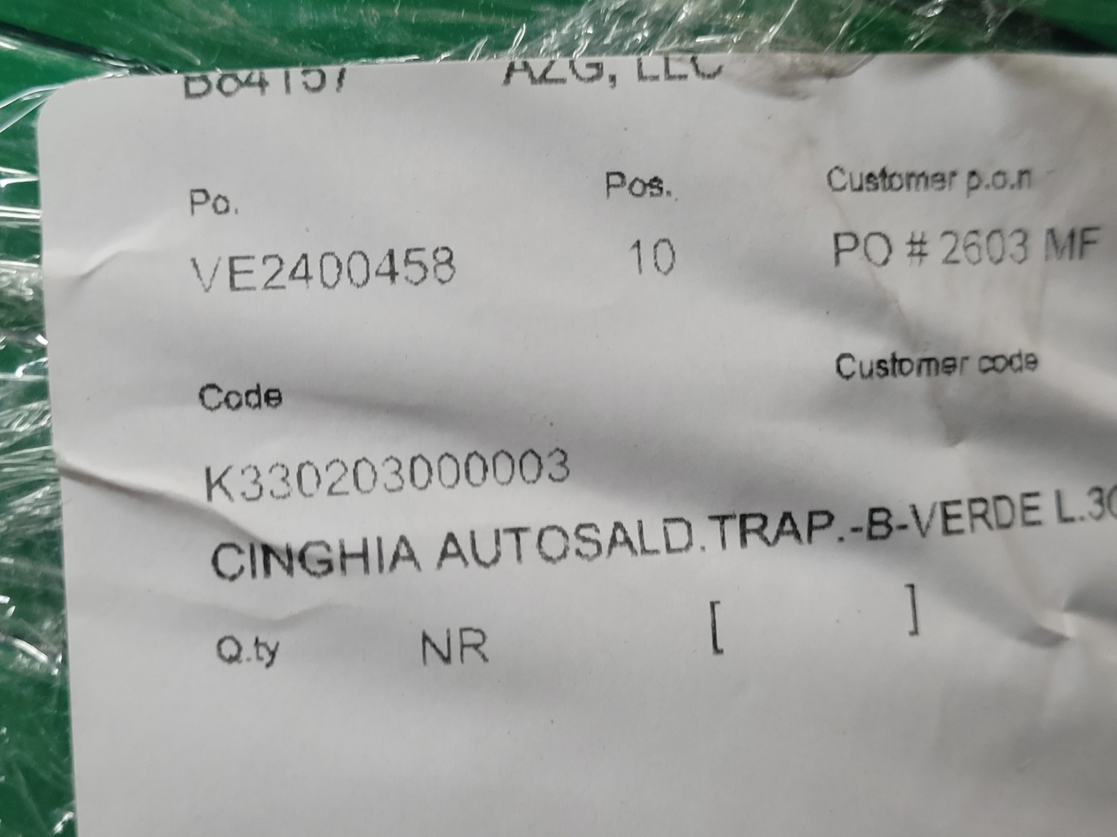 M.E.C. Thermoplastic Polbelt B Green Length: 100′ Made In Italy (New)