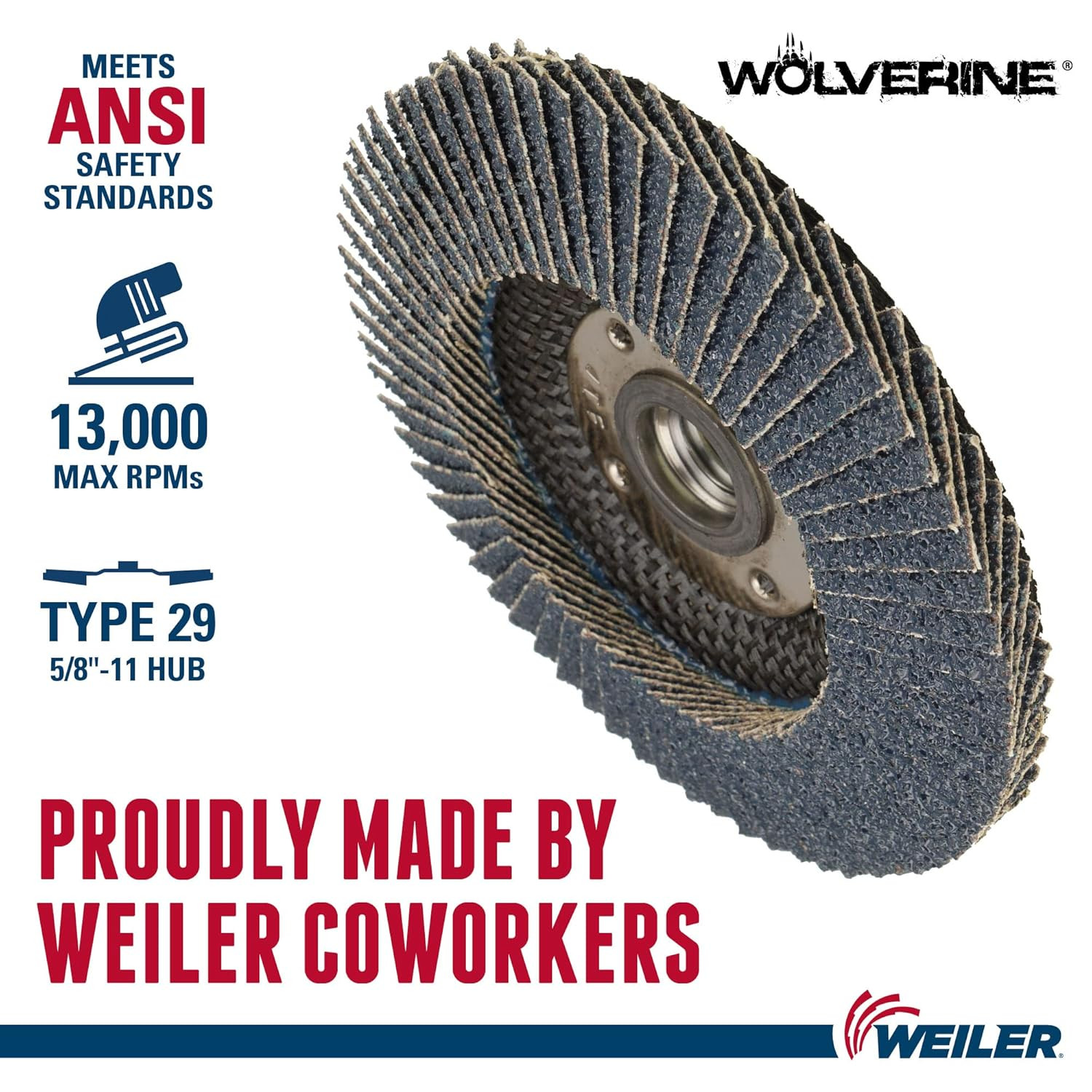 Weiler 31350 Wolverine 4-1/2″ Flap Disc 40 Grit Zirconia Alumina Type 29