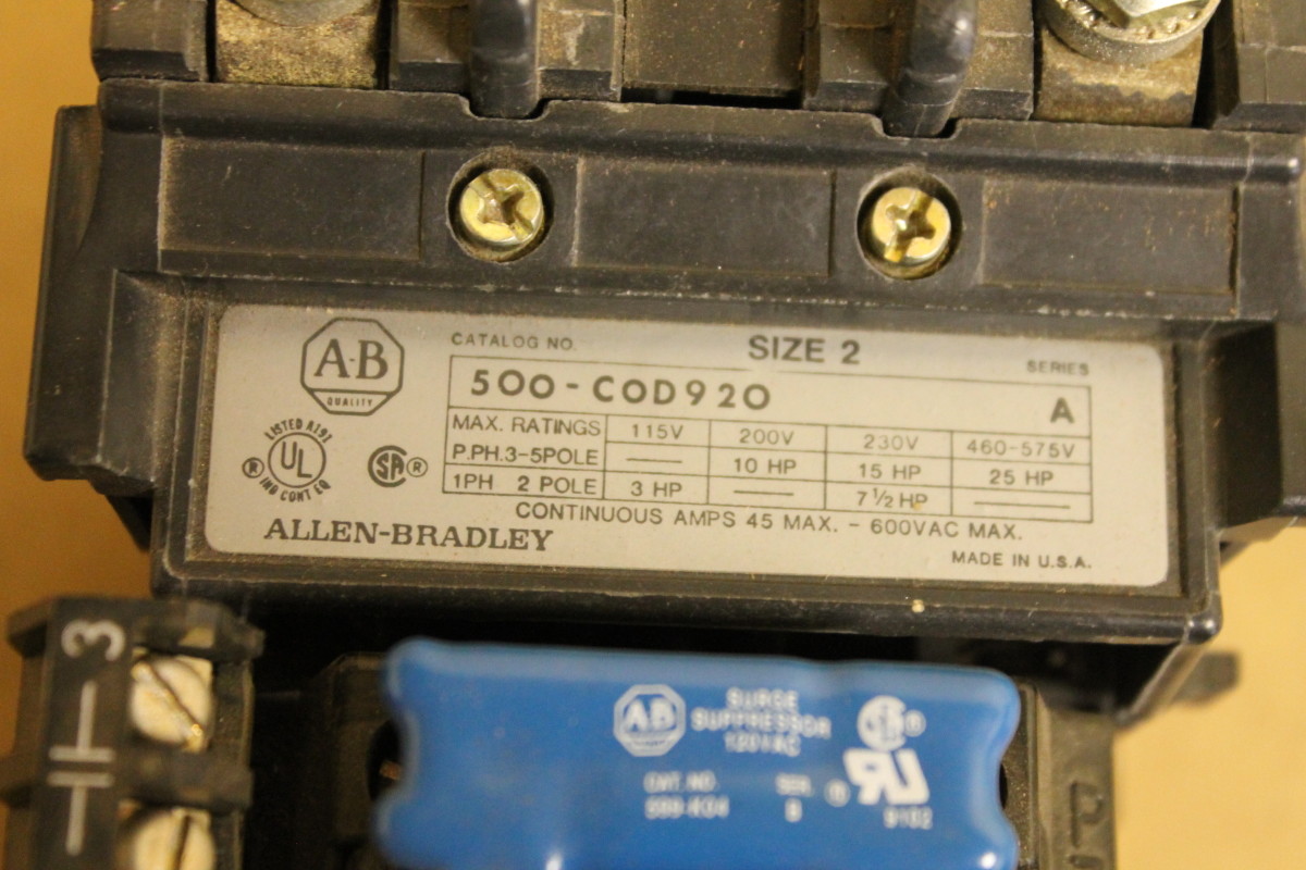 Contactor, Size 2, 2P, 45A, 500-COD920 Allen Bradley