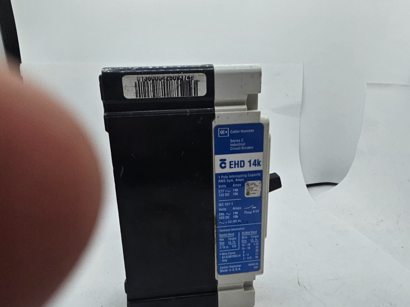 Cutler Hammer 1-Pole Industrial Circuit Breaker Series C 15A EHD 14K