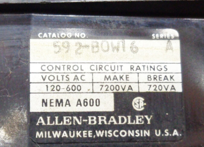 ALLEN BRADLEY 509-AOD /B CONTACTOR 509-A0D W/ CB236 592-BOW16 /A 592-B0W16 W40