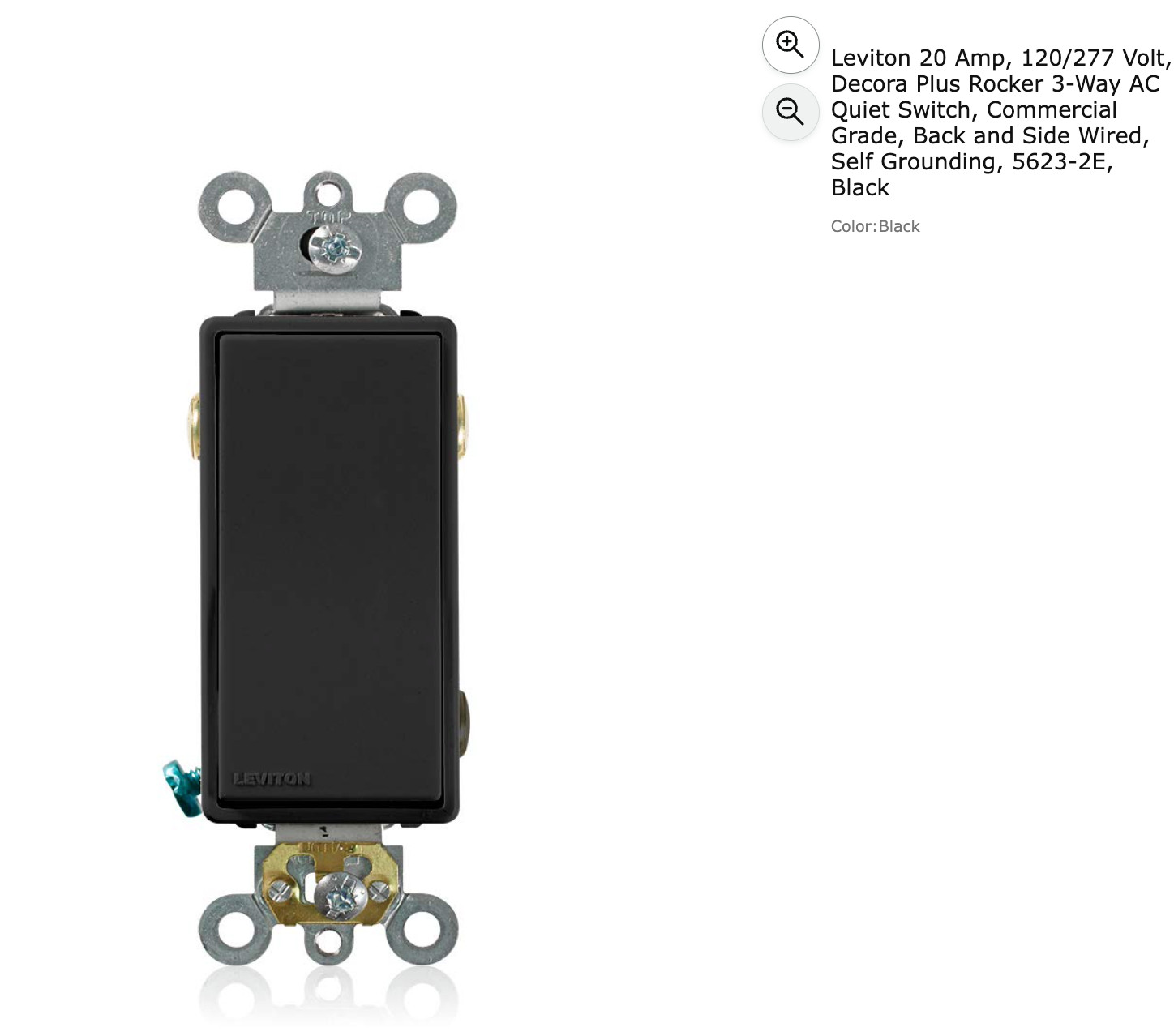 QTY 18 – Leviton 20 Amp, 5623-2E, Decora Plus Rocker 3-Way Quiet Switch, Black