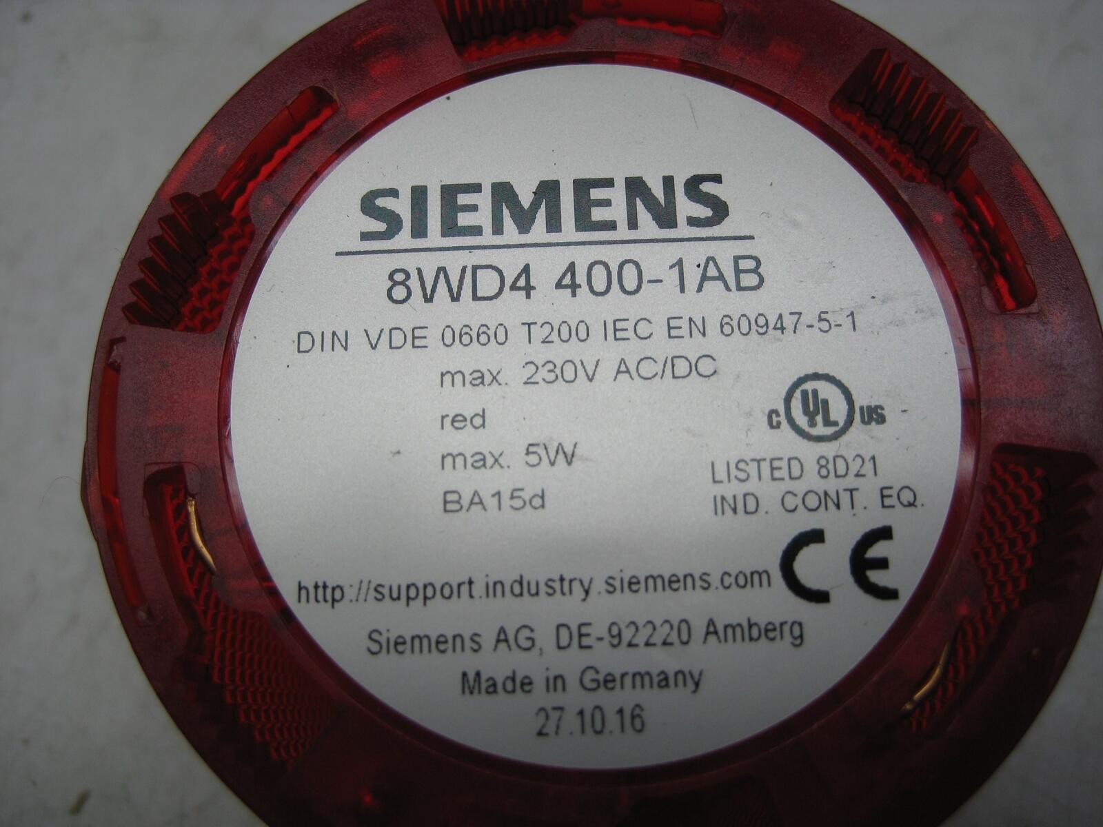 SIEMENS 8WD4400-1AB RED STACK LIGHT (AS PICTURED) NSNP 11022