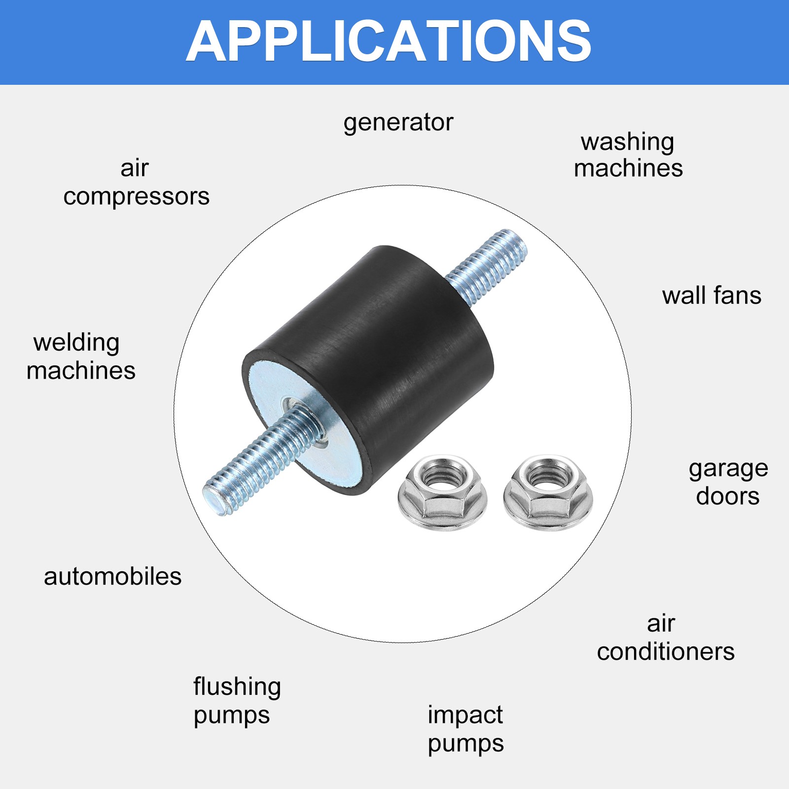 M6 x 18mm Rubber Mounts, 25 x 24mm Rubber Vibration Isolator with Nuts