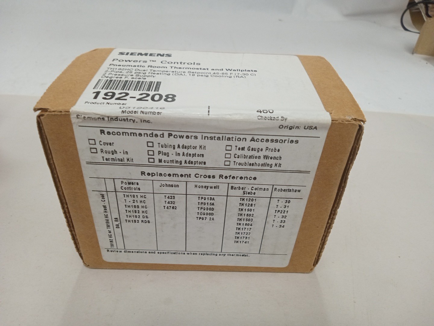 Siemens 192-208 Pneumatic Thermostat, Dual Temperature, Heating And Cooling, 2