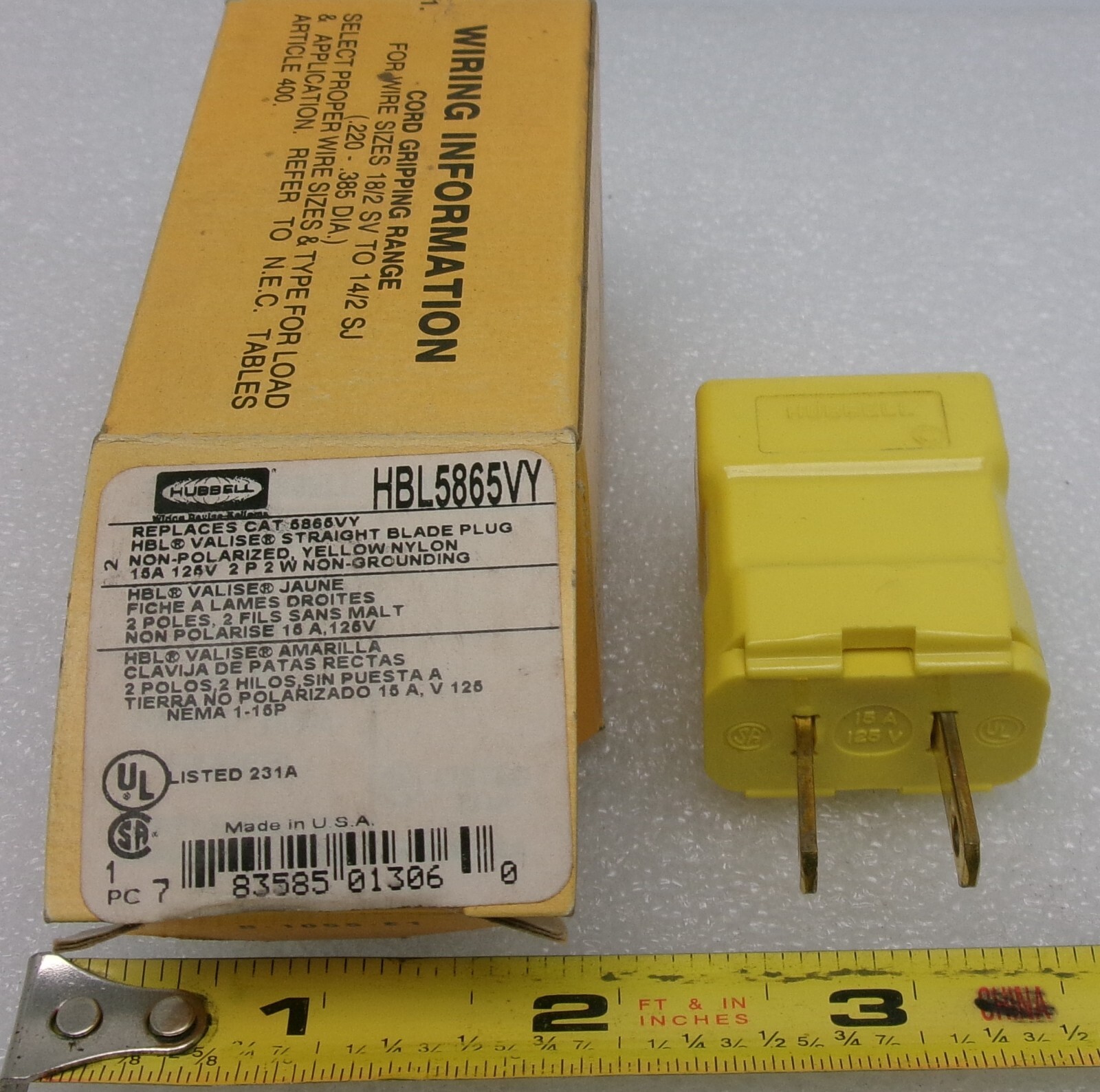 Hubbell HBL5868VY Replaces Cat 5865VY 15A 125V 2 P 2 W NON-Grounding #763P