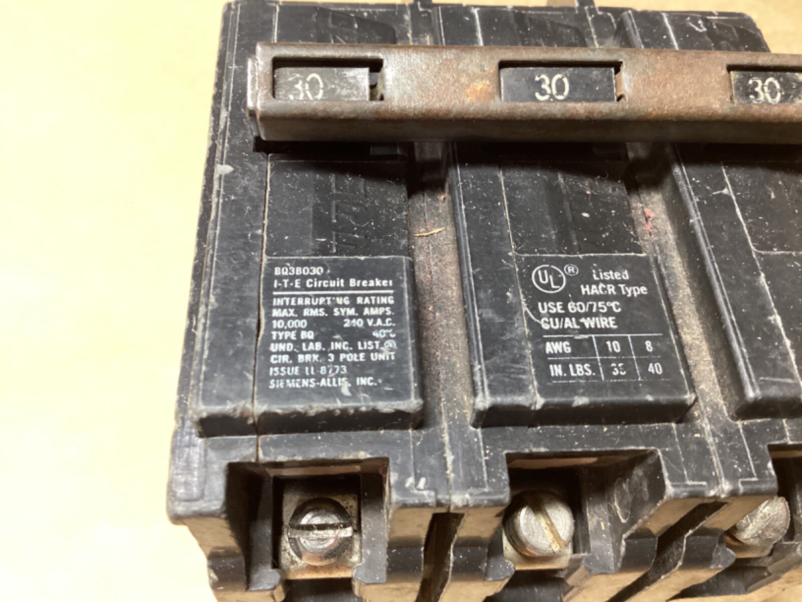 ITE Circuit Breaker BQ3B030 Type EQ-B 30A 3 Pole #110F260*CO