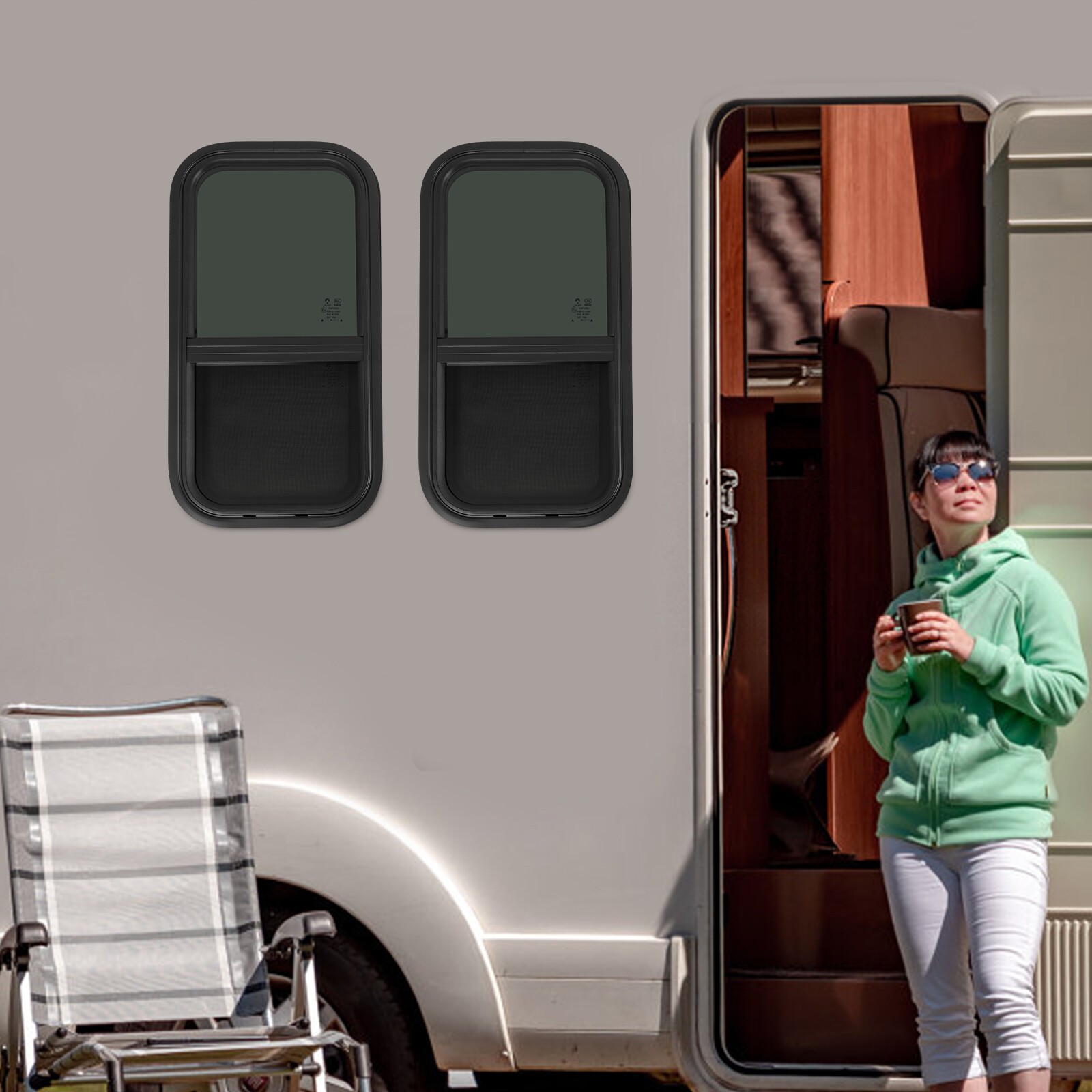 2 Pack 12 x 24 in Wall Vertical Sliding RV Window Cargo Trailer w/ Trim Ring