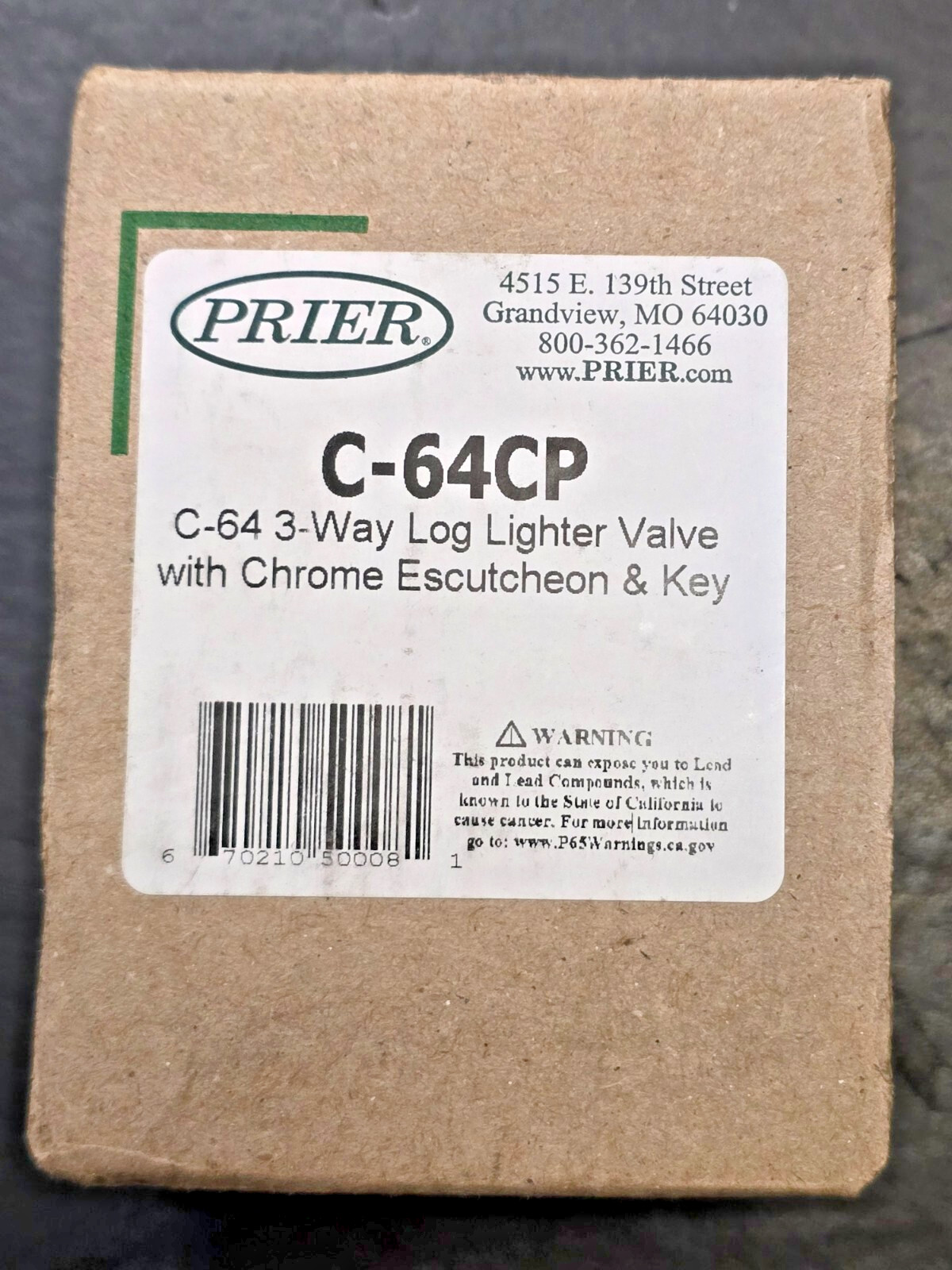PRIER C-64CP 1/2 in. Female Brass Log Lighter 3-Way Valve, Chrome, NEW BOX