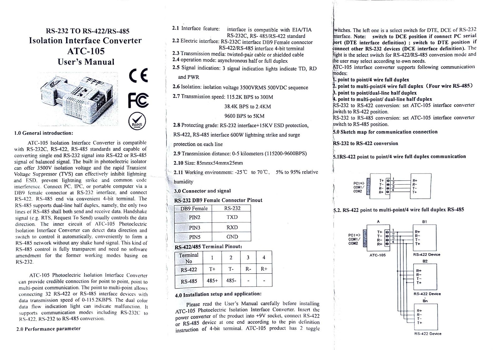 Micon ATC-105 RS 232 – RS 422 / RS 485 converter