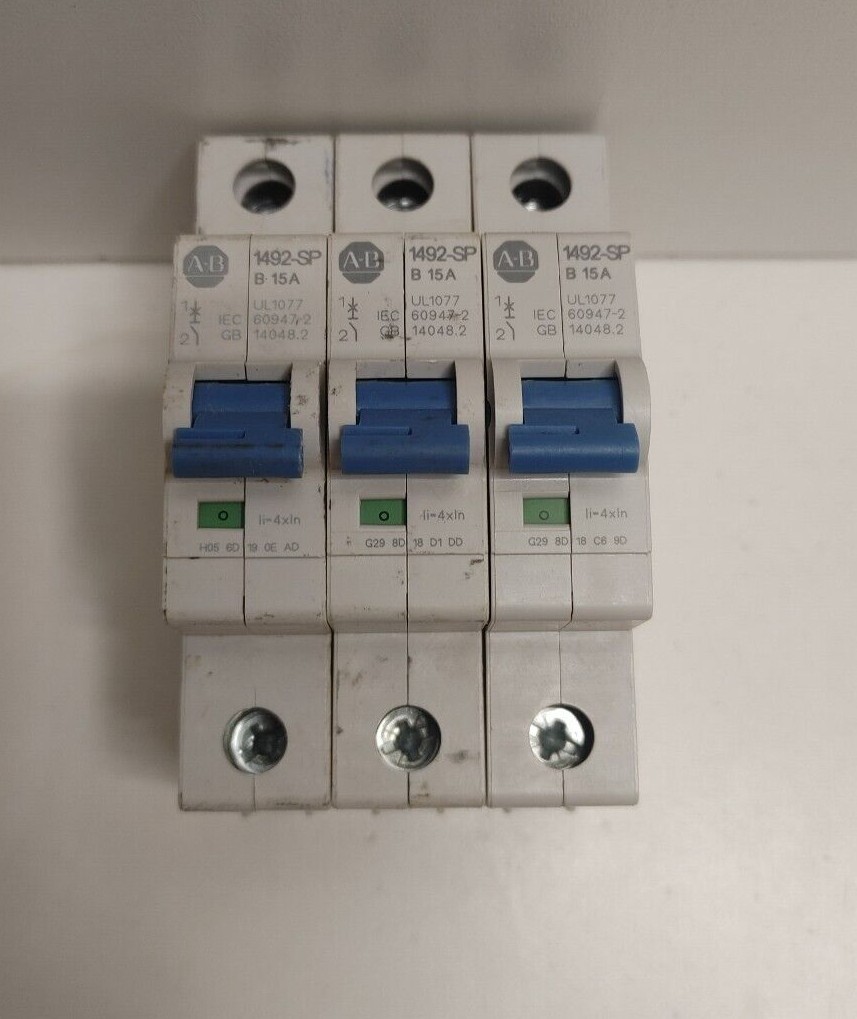 LOT OF 3 GUARANTEED! ALLEN-BRADLEY 15A 1-POLE CIRCUIT BREAKERS 1492-SPM1B150
