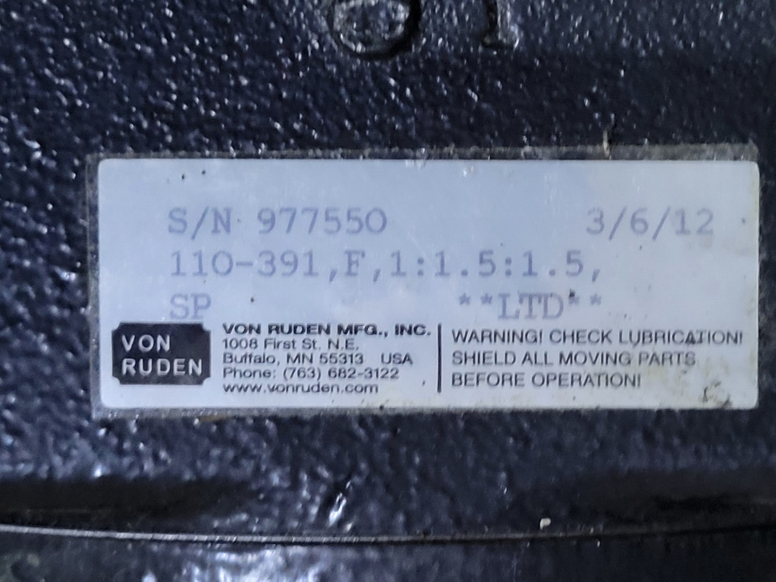 Von Ruden 1:1.5 Gear Box.