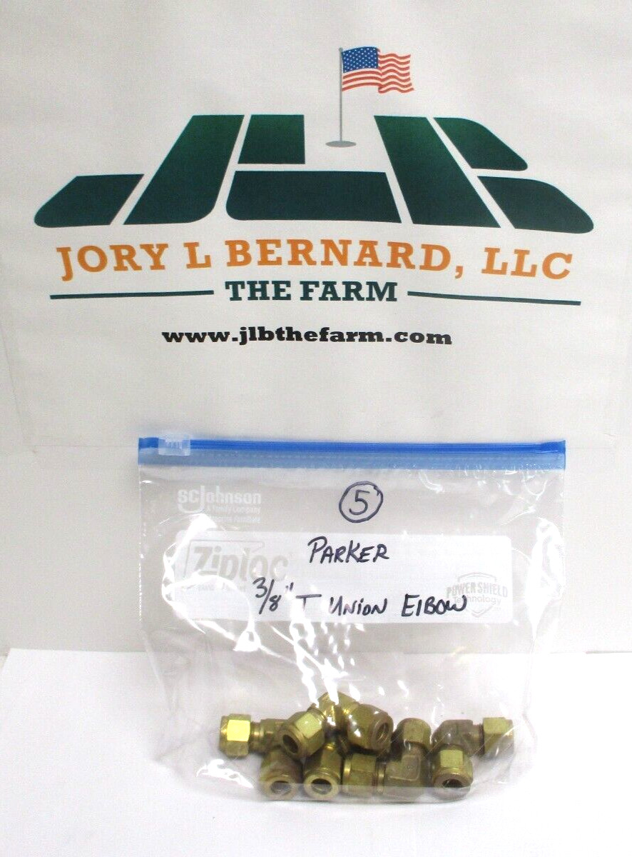PARKER , BRASS , 3/8″ TUBE UNION ELBOW FITTING , LOT OF 5 , SURPLUS
