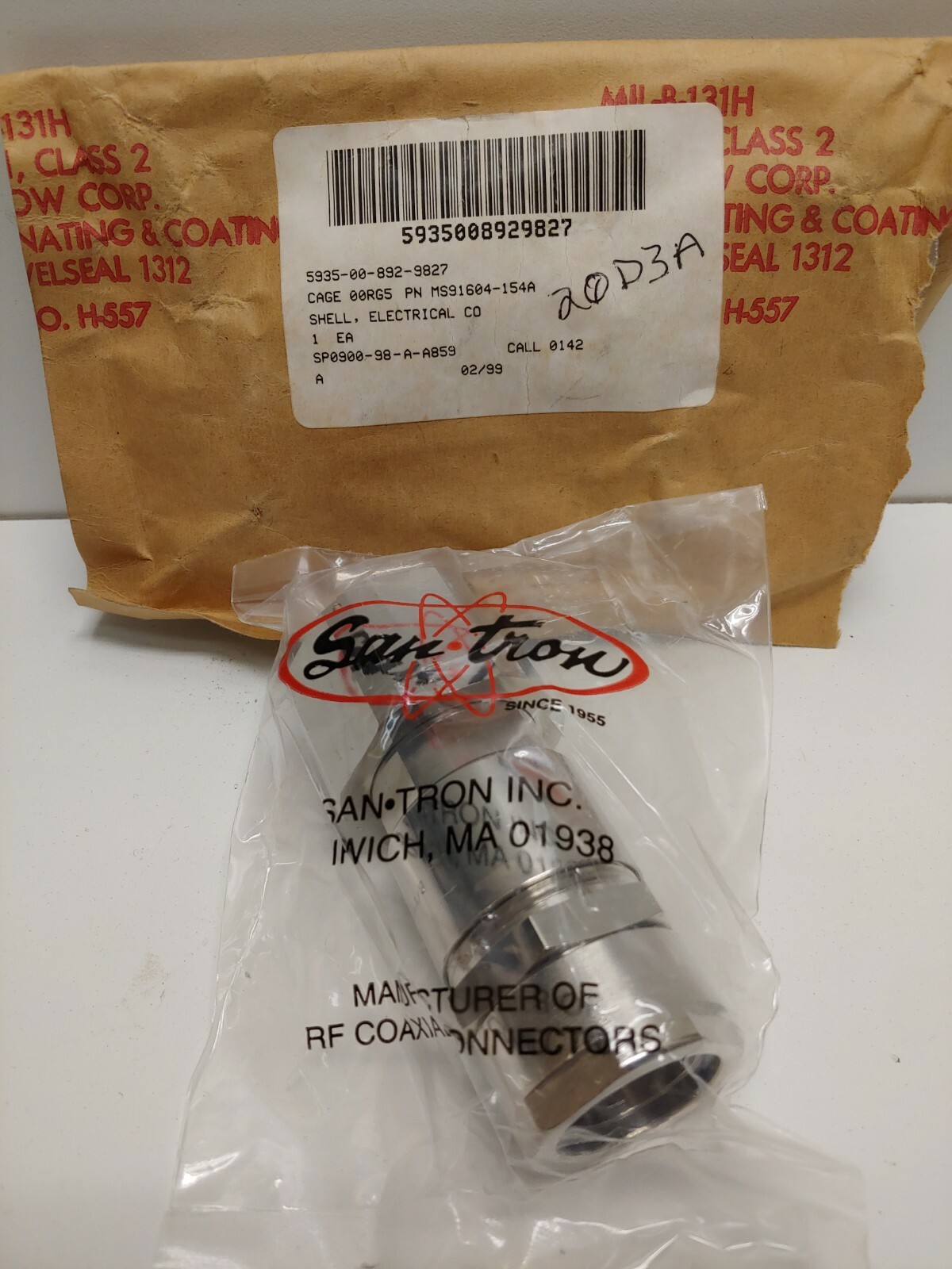 NEW! MIL-SPEC SAN-TRON ELECTRICAL CONNECTION SHELL 5935-00-892-9827 MS91604-154A