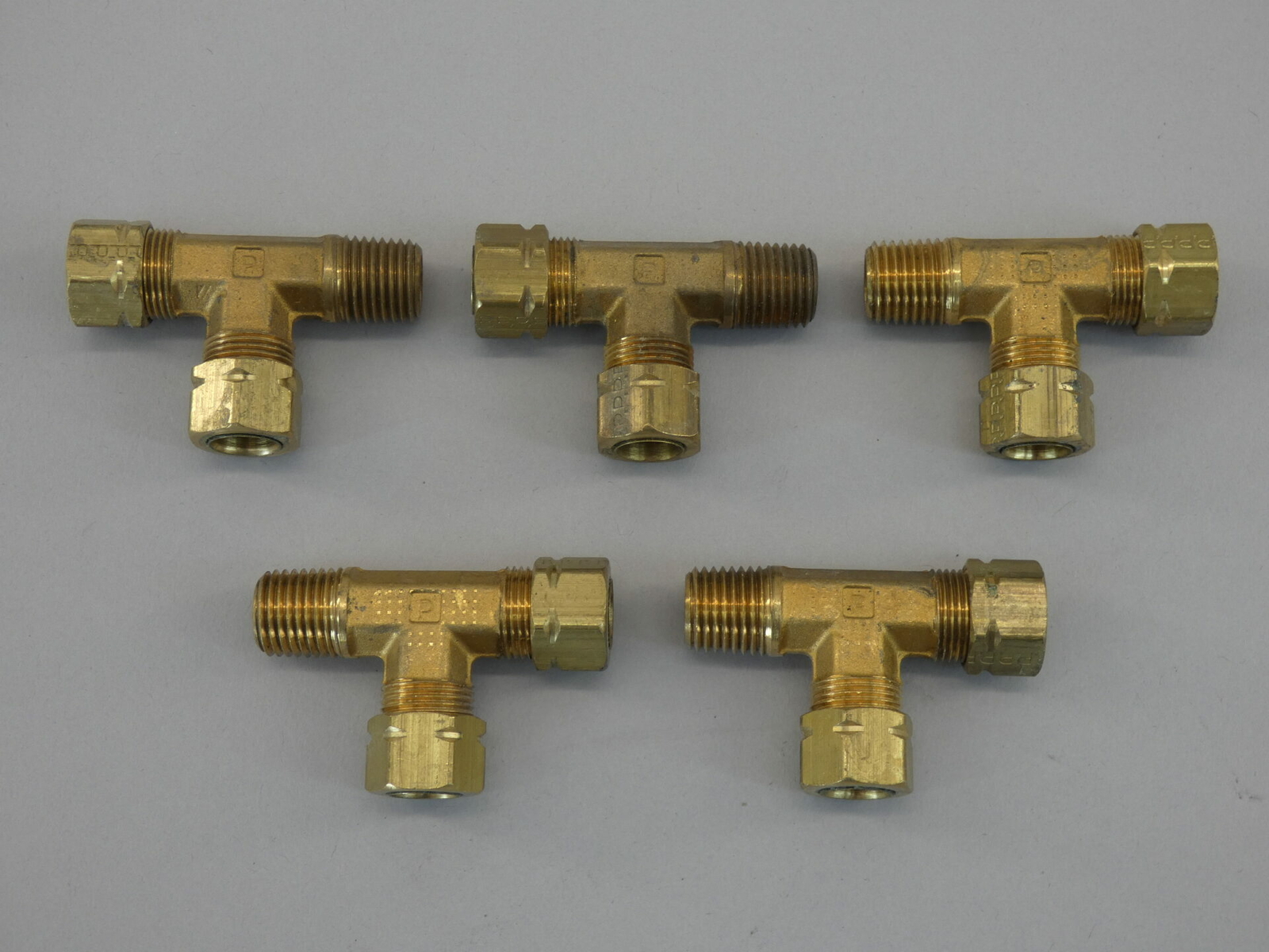 *Lot of 5* Parker Brass Fitting Union Tee Compression 3/8″ Tube 1/2″ OD Threa…