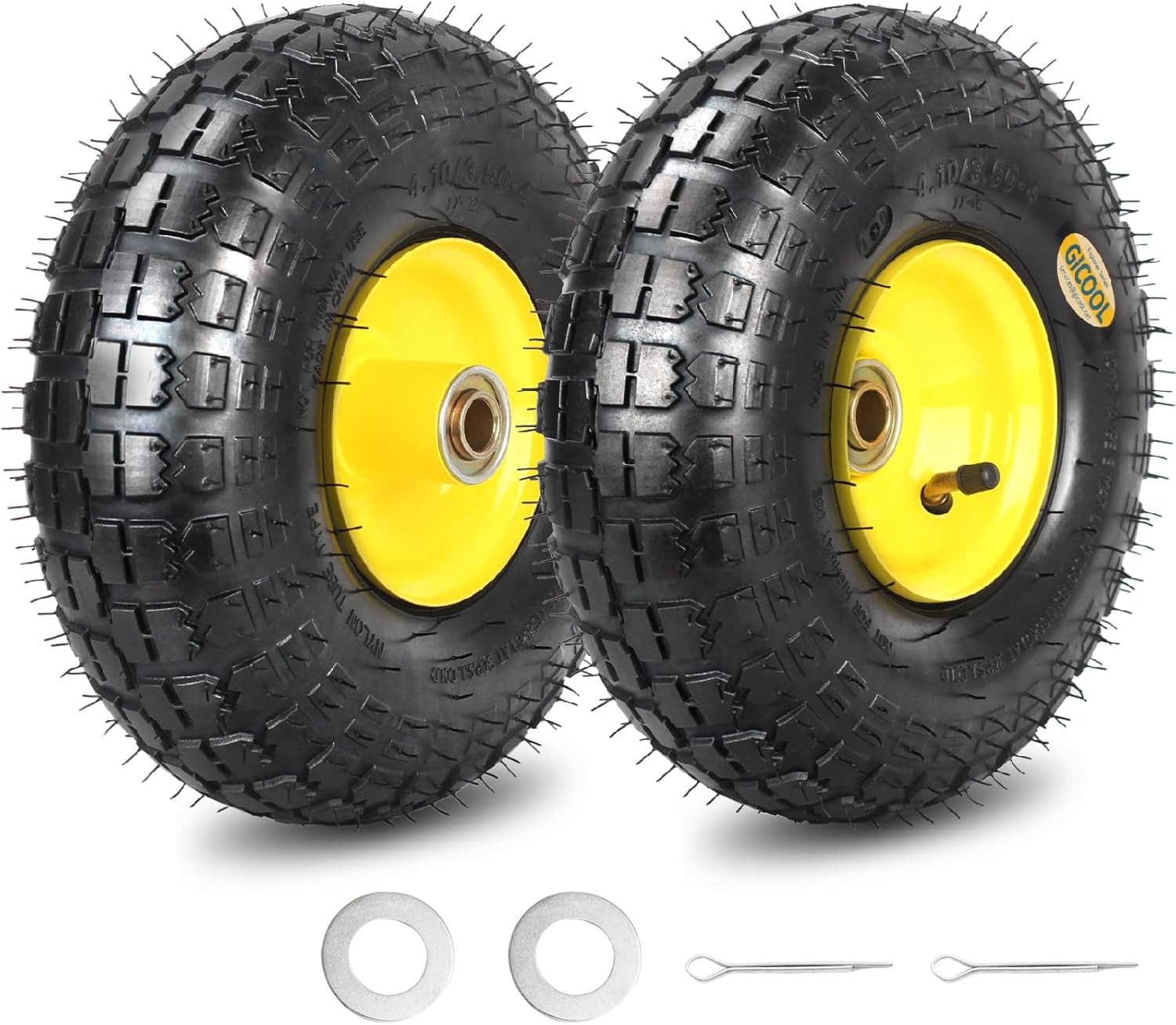 Upgrade 4.10/3.50-4 Rubber Tire and Wheel, with 2.25″ Offset Hub, 5/8″ Sealed Be