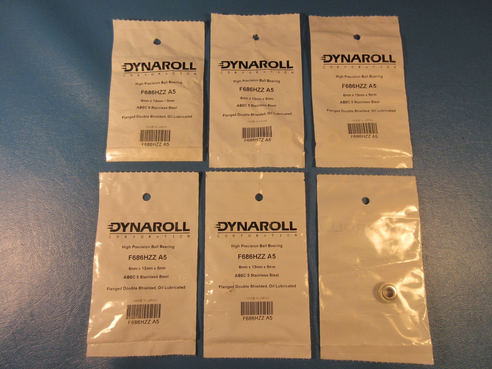 Lot of 6 DYNAROLL F686HZZ A5, Precision StainlessSteel Ball Bearing, Flanged