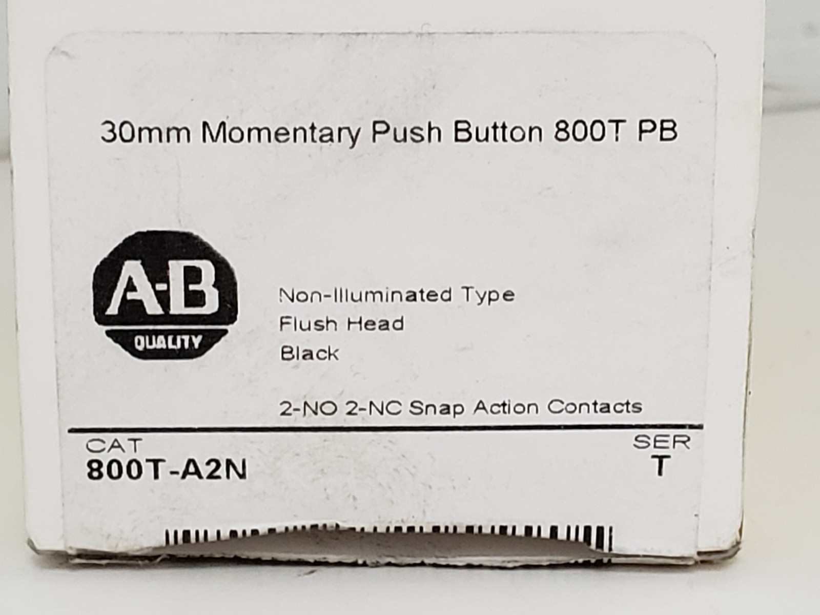 ALLEN BRADLEY 800T-A2N PUSH BUTTON MOMENTARY FLUSH HEAD BLACK 2NO 2NC SER T NIB