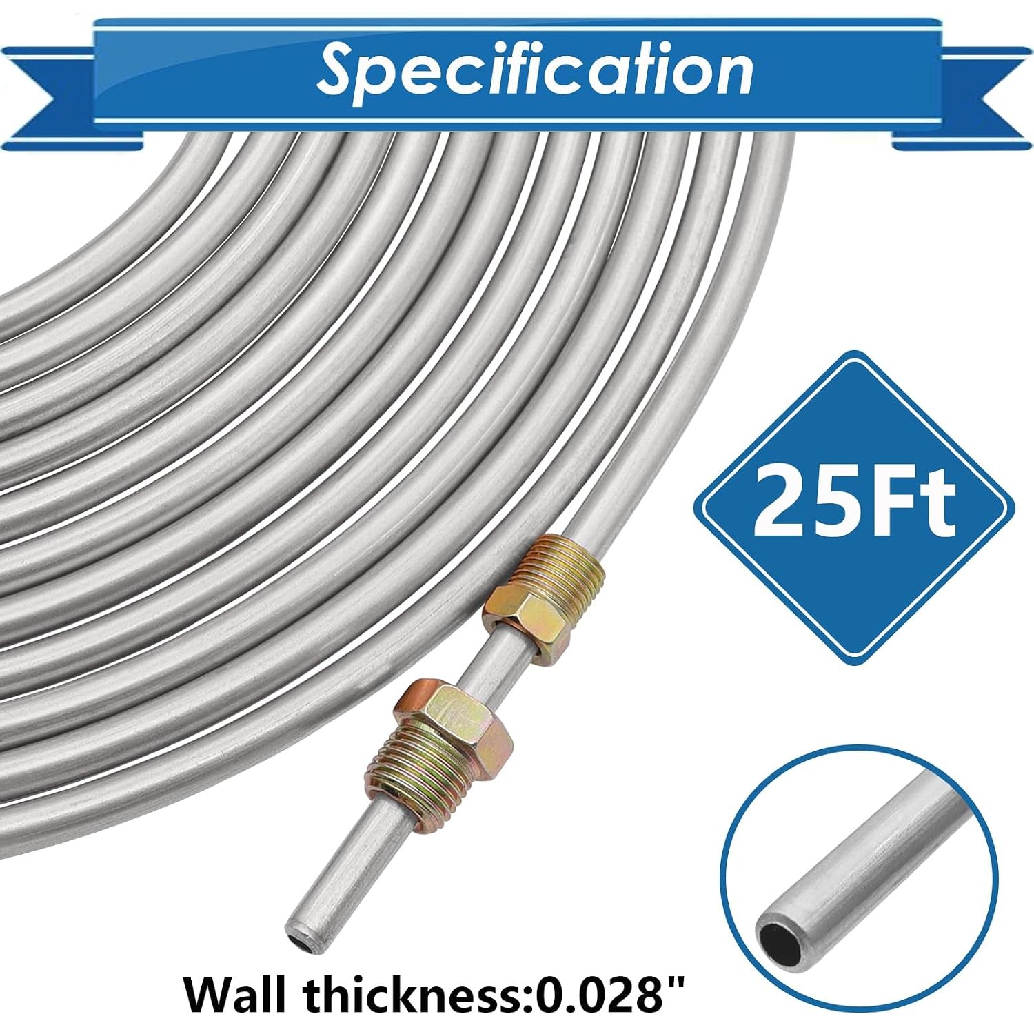 1/4 inch Zinc Coated Alloy Flexible Brake Line Tubing Kit 25 ft Brake Line