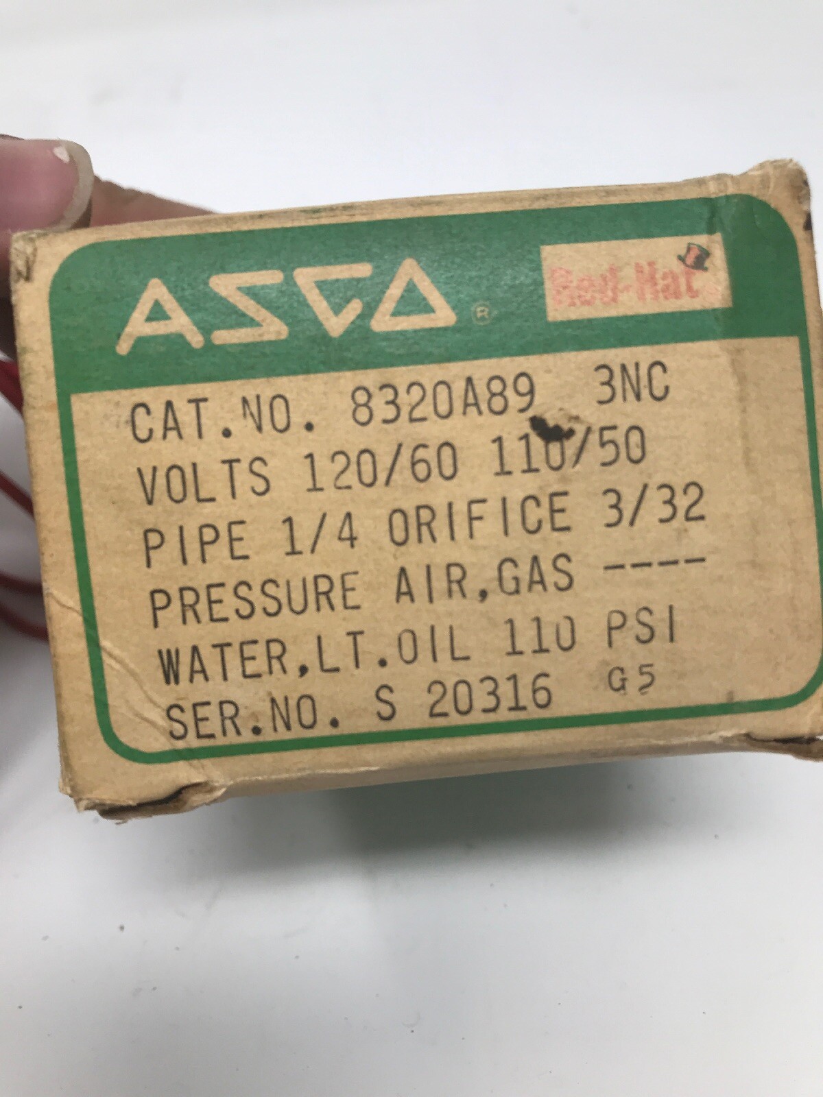 ASCO Red Hat Solenoid Valve 8320A89 110V 120V 50-60 Hz 1/4” New Old Stock