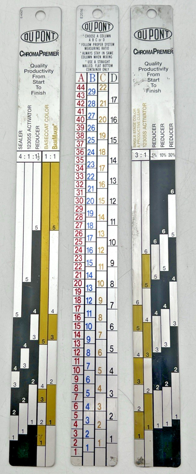 (3) DUPONT CHROMOPREMIER MEASURING METAL STICKS RATIO MIXING E-4042 & E2016